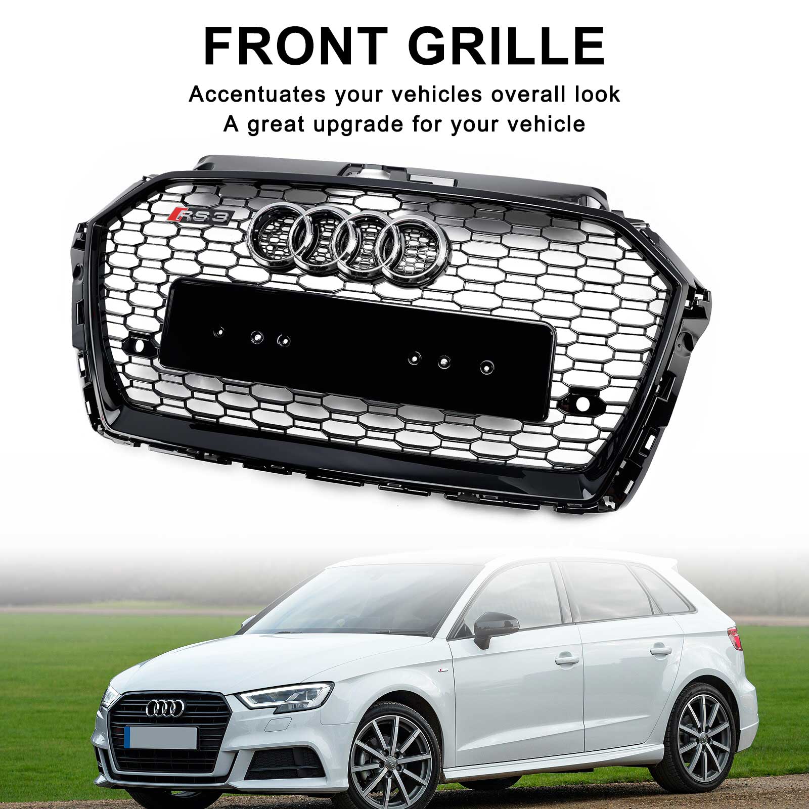 2017 2018 2019 Audi A3 8V RS3 Style Honeycomb Mesh Front Bumper Grille Black
