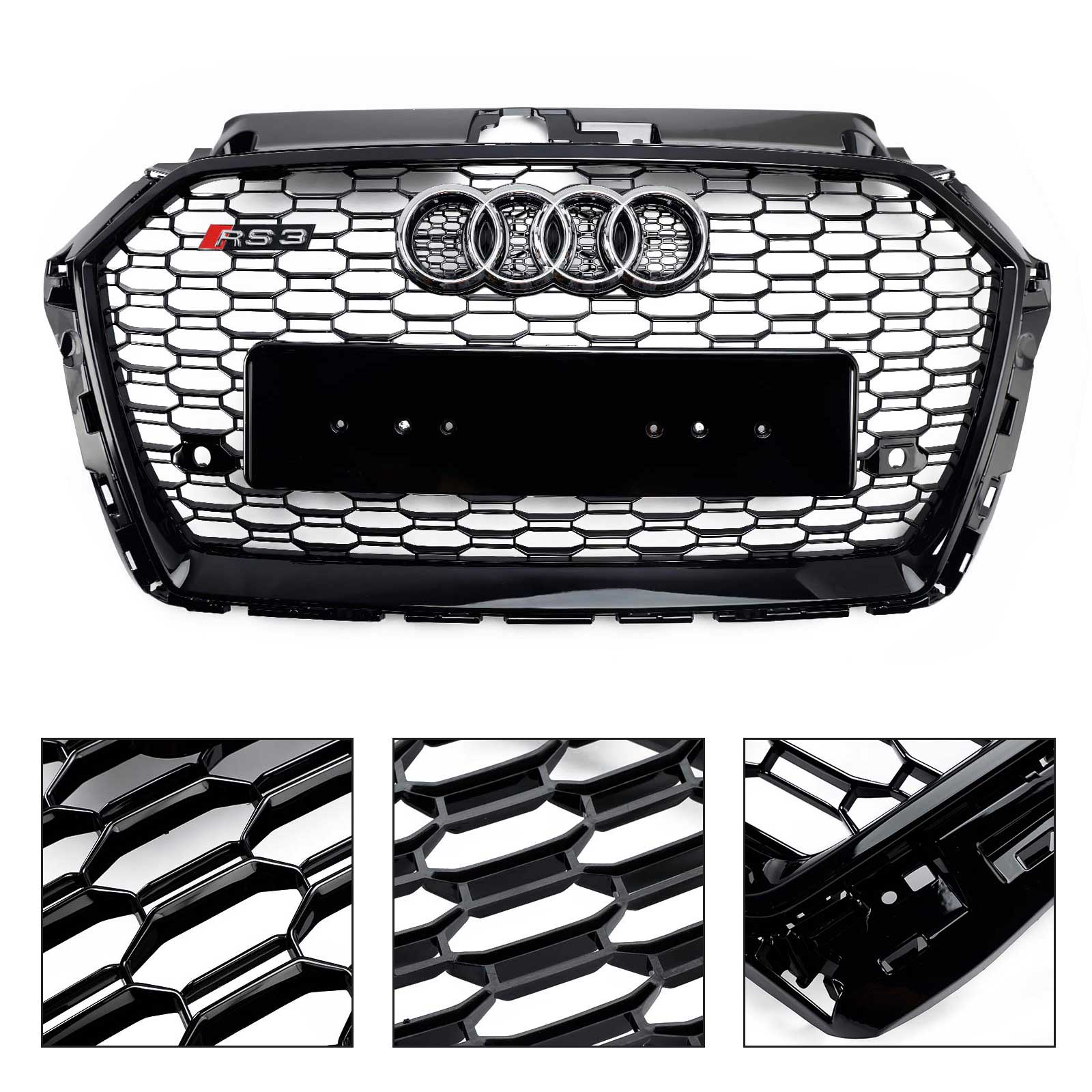 2017 2018 2019 Audi A3 8V RS3 Style Honeycomb Mesh Front Bumper Grille Black
