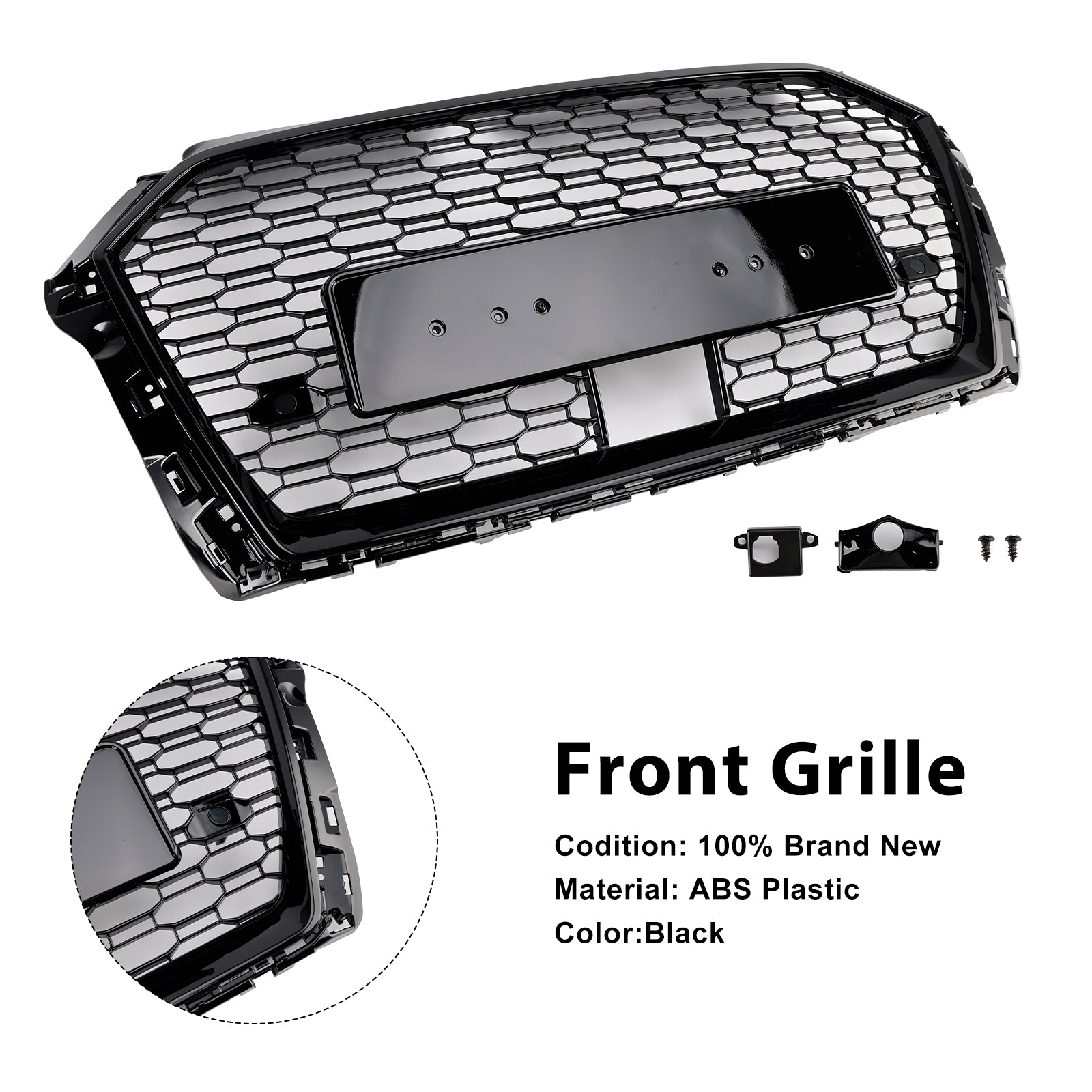 2017-2019 Audi A3 S3 W/ACC RS3 Style Honeycomb Front Grille Grill Black