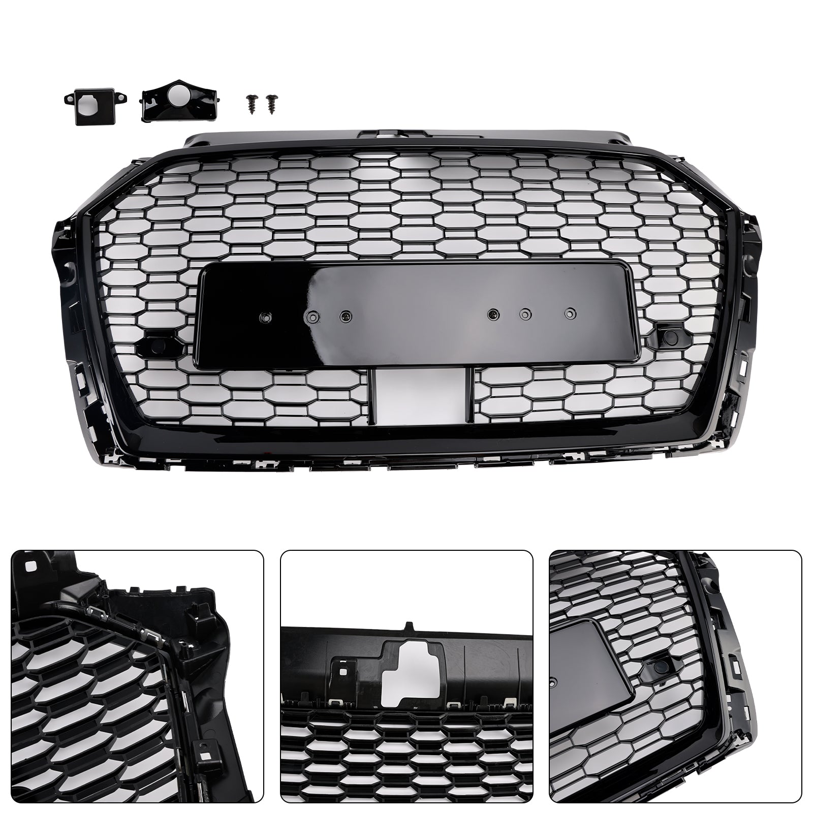 2017-2019 Audi A3 S3 W/ACC RS3 Style Honeycomb Front Grille Grill Black