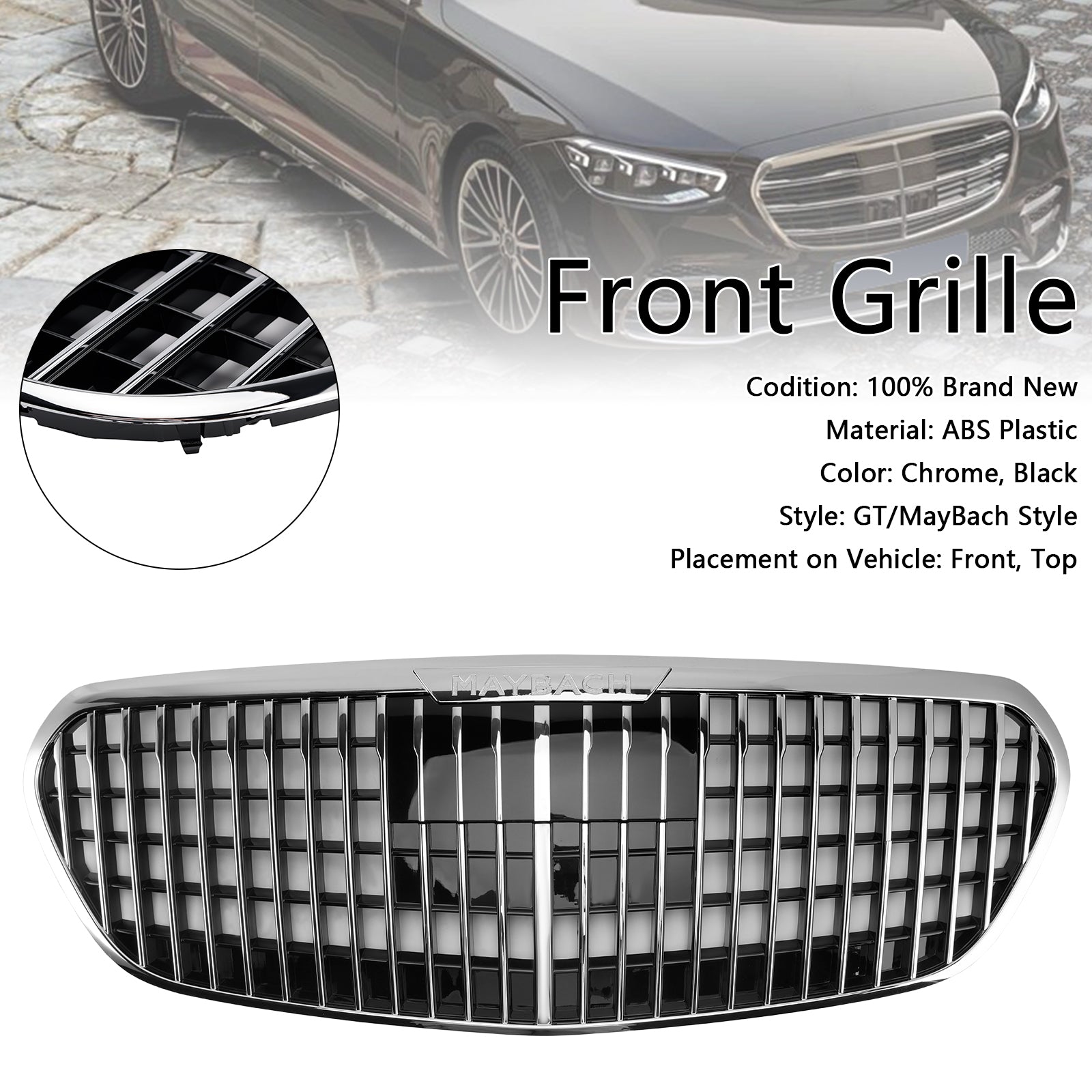 2021-2023 Mercedes Benz S Class W223 S480 S580 S680 + Chrome Front Bumper Grille Grill with ACC