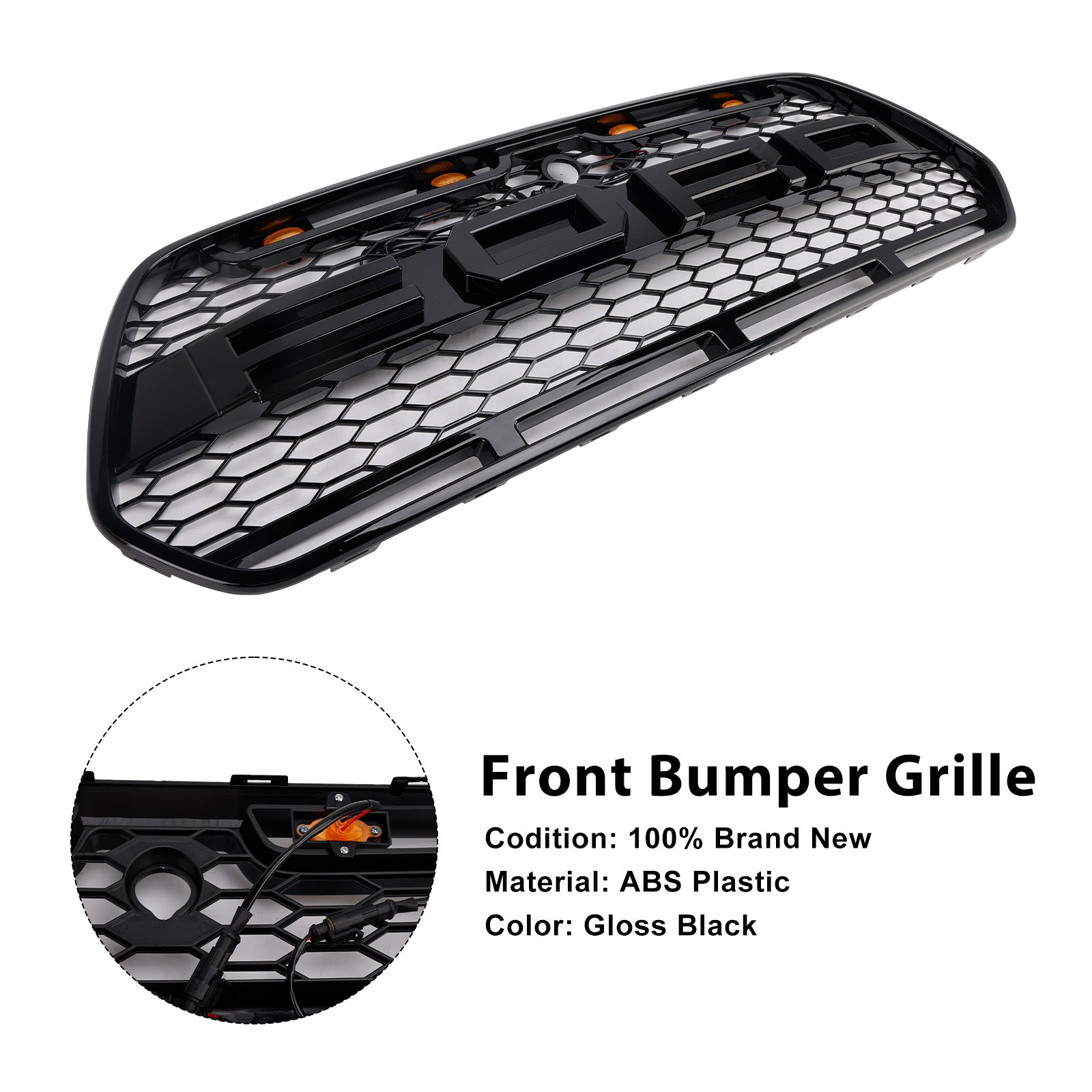 2015-2018 Ford Transit MK8 Raptor W/LED Gloss Black Front Bumper Grille Grill