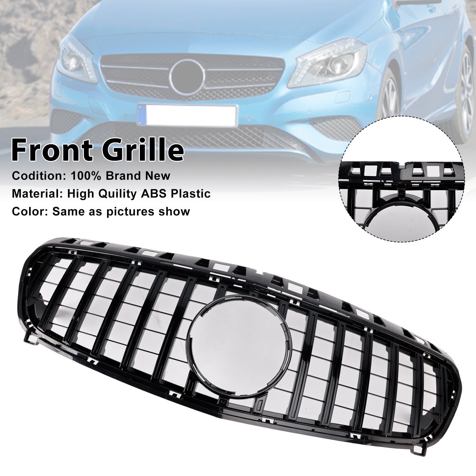 2013-2015 Mercedes Benz A CLASS W176 Gloss Black Front Bumper Grille Grill