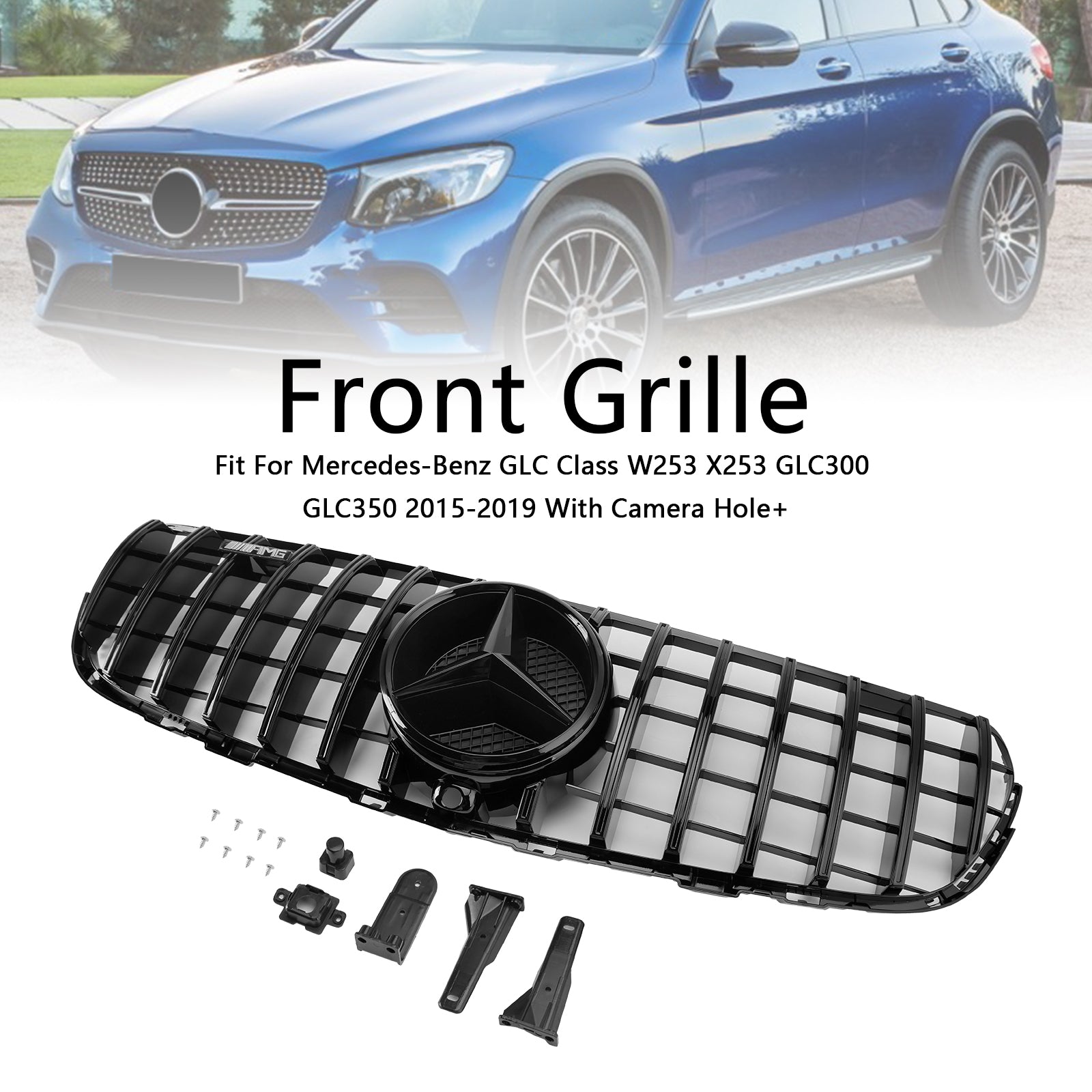 2015-2019 Mercedes Benz GLC X253 C253 Front Bumper Grill Grille Gloss Black