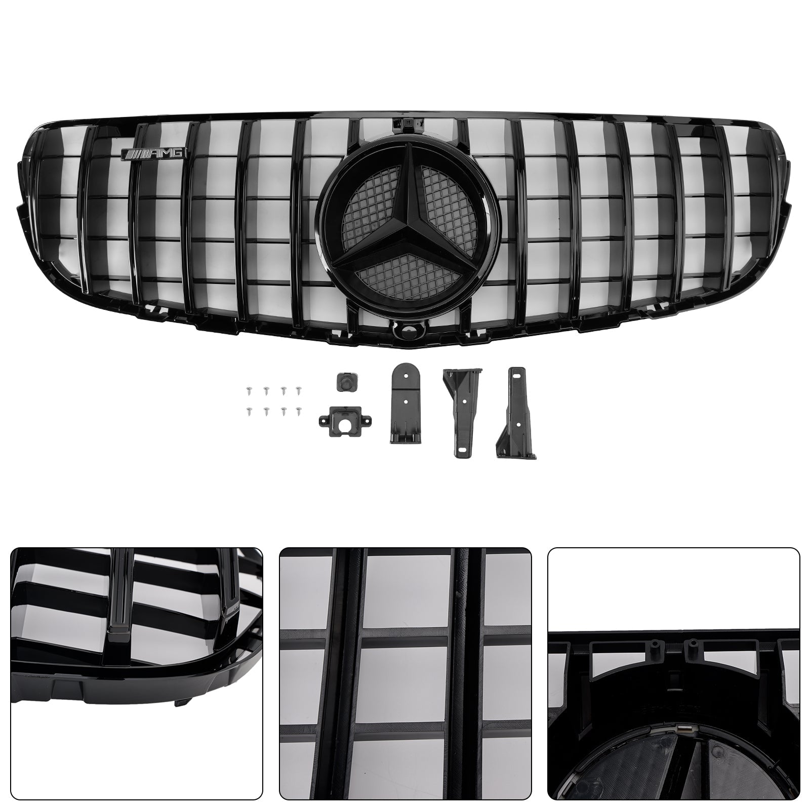 2015-2019 Mercedes Benz GLC X253 C253 Front Bumper Grill Grille Gloss Black