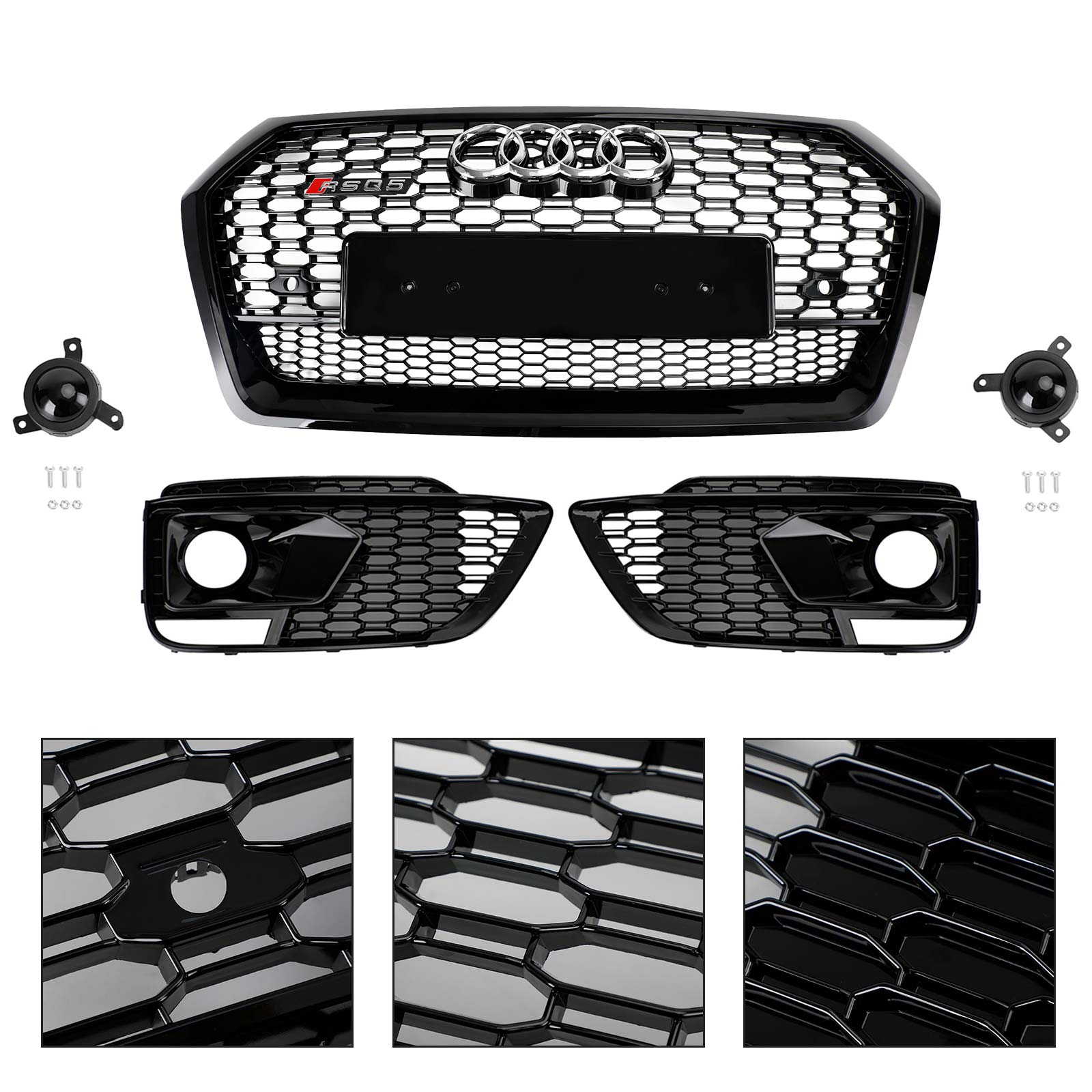 2018-2020 Audi Q5 SQ5 RSQ5 Front Honeycomb Mesh Grill + Fog Lamp Grille Generic