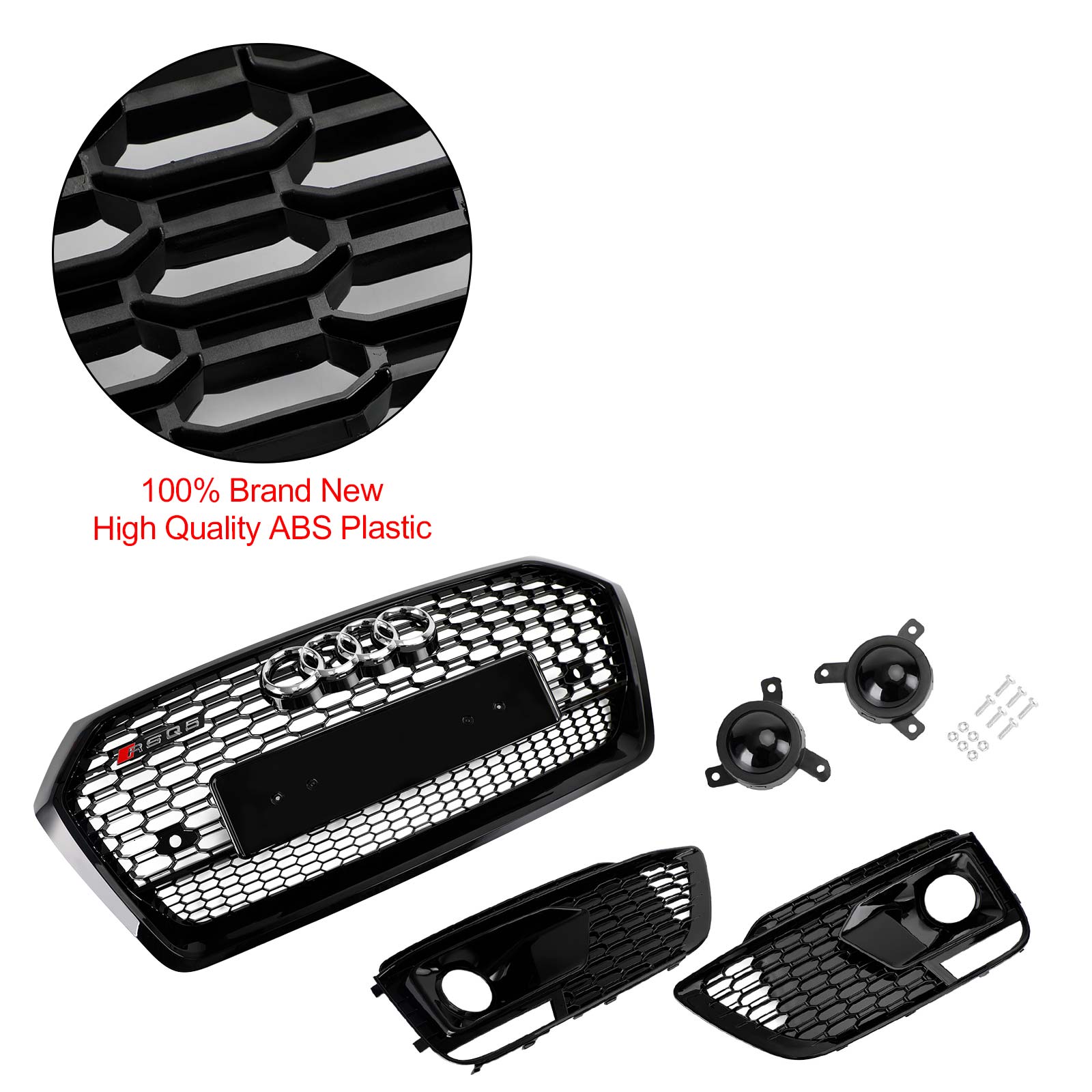 2018-2020 Audi Q5 SQ5 RSQ5 Front Honeycomb Mesh Grill + Fog Lamp Grille Generic