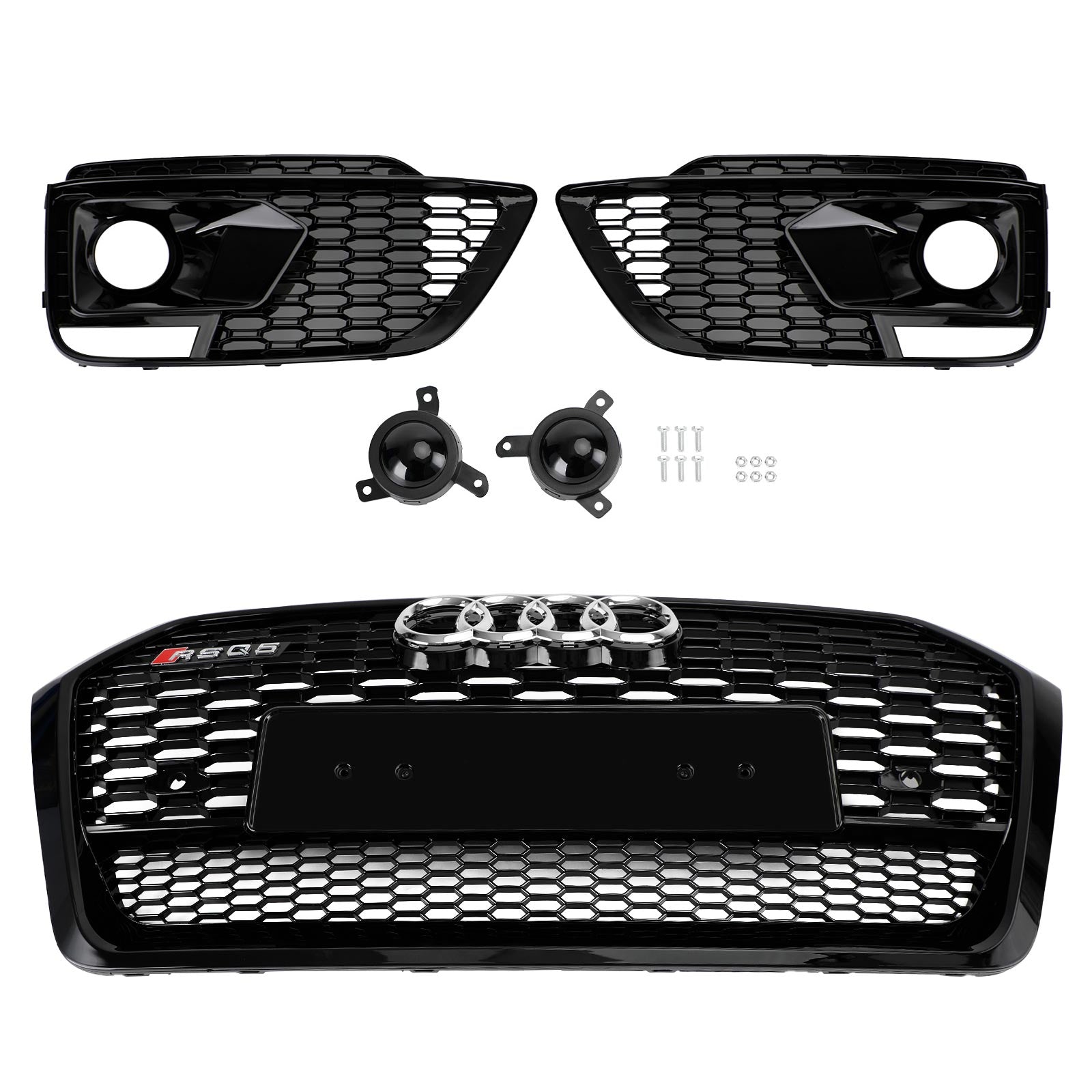 2018-2020 Audi Q5 SQ5 RSQ5 Front Honeycomb Mesh Grill + Fog Lamp Grille Generic