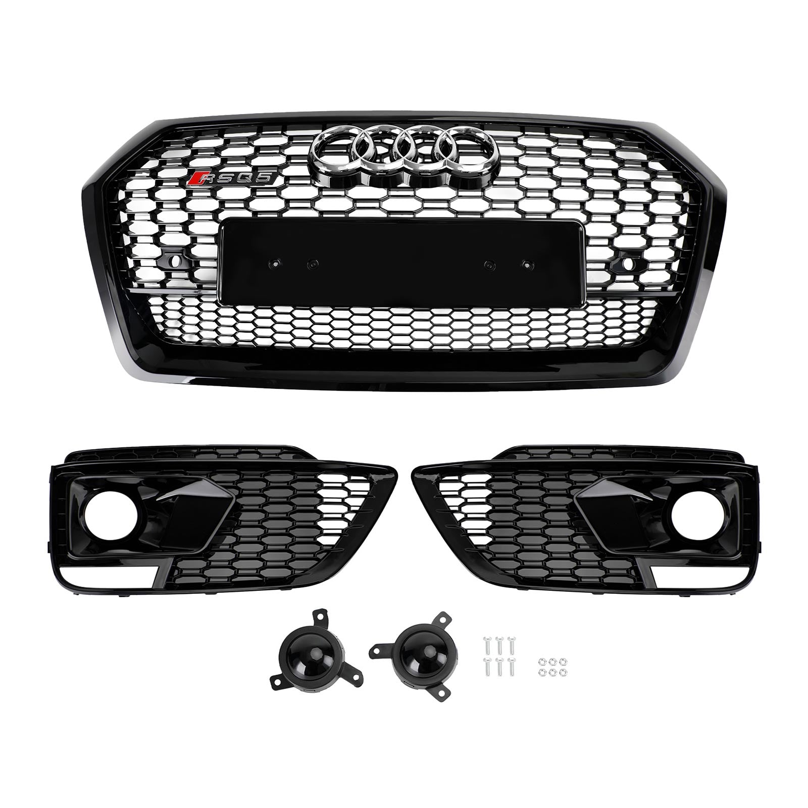 2018-2020 Audi Q5 SQ5 RSQ5 Front Honeycomb Mesh Grill + Fog Lamp Grille Generic