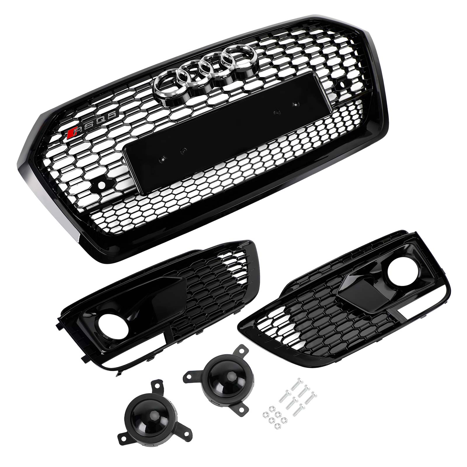 2018-2020 Audi Q5 SQ5 RSQ5 Front Honeycomb Mesh Grill + Fog Lamp Grille Generic