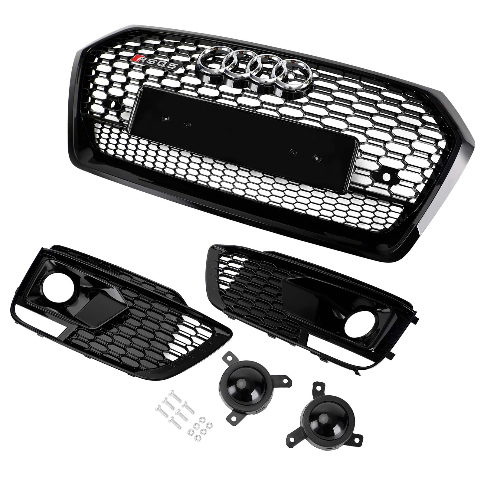 2018-2020 Audi Q5 SQ5 RSQ5 Front Honeycomb Mesh Grill + Fog Lamp Grille Generic