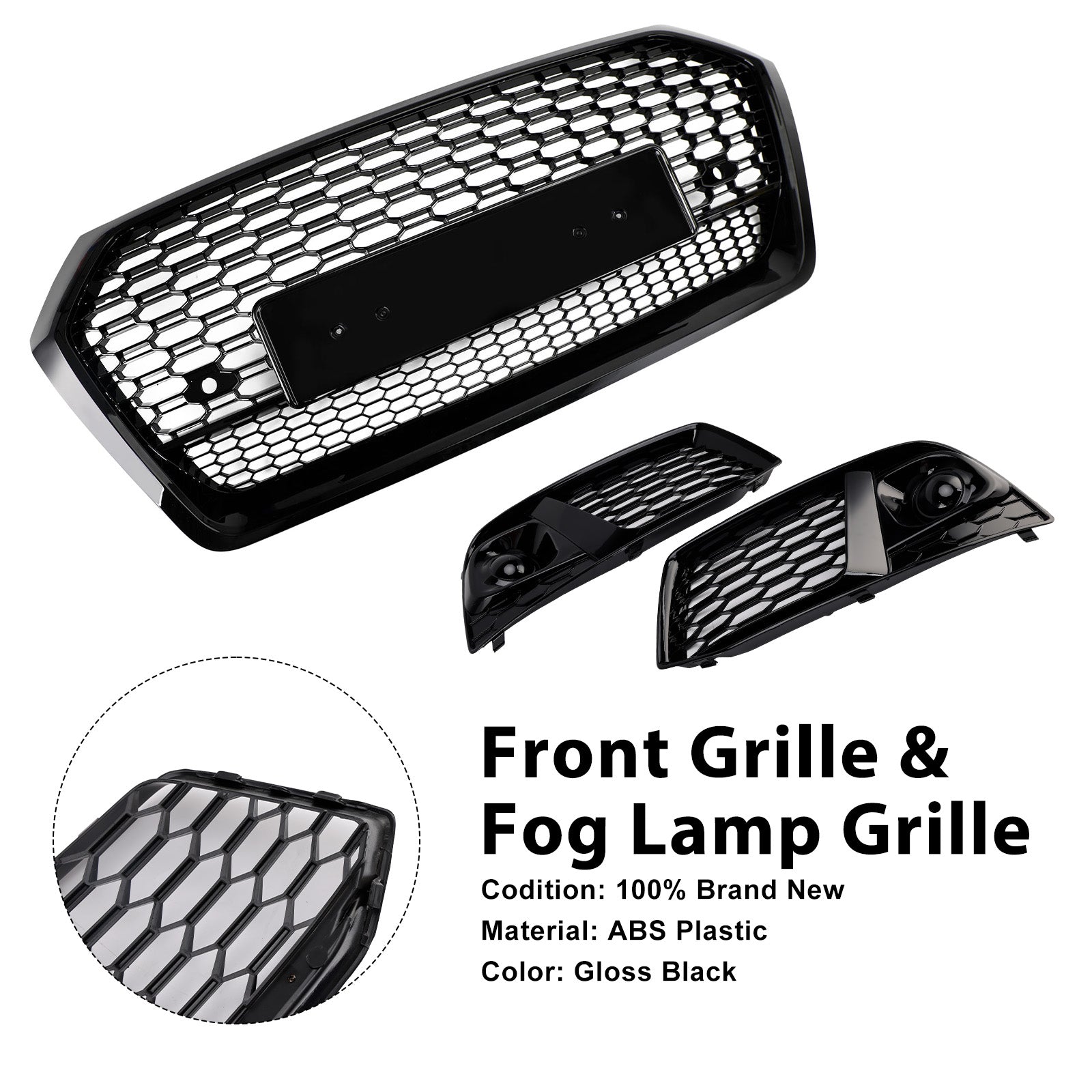 2018 2019 Audi Q5 SQ5 Front Honeycomb Mesh Grill + Fog Lamp Grille