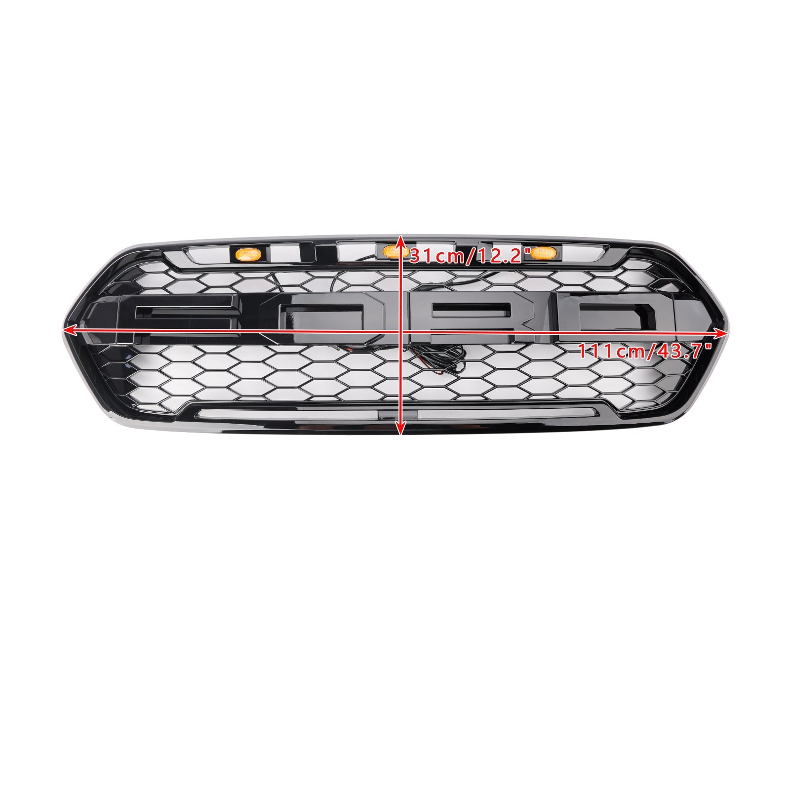 2018-2023 W/ 3LED Gloss Black Ford Transit Custom Trail W/ 3LED Front Bumper Grille