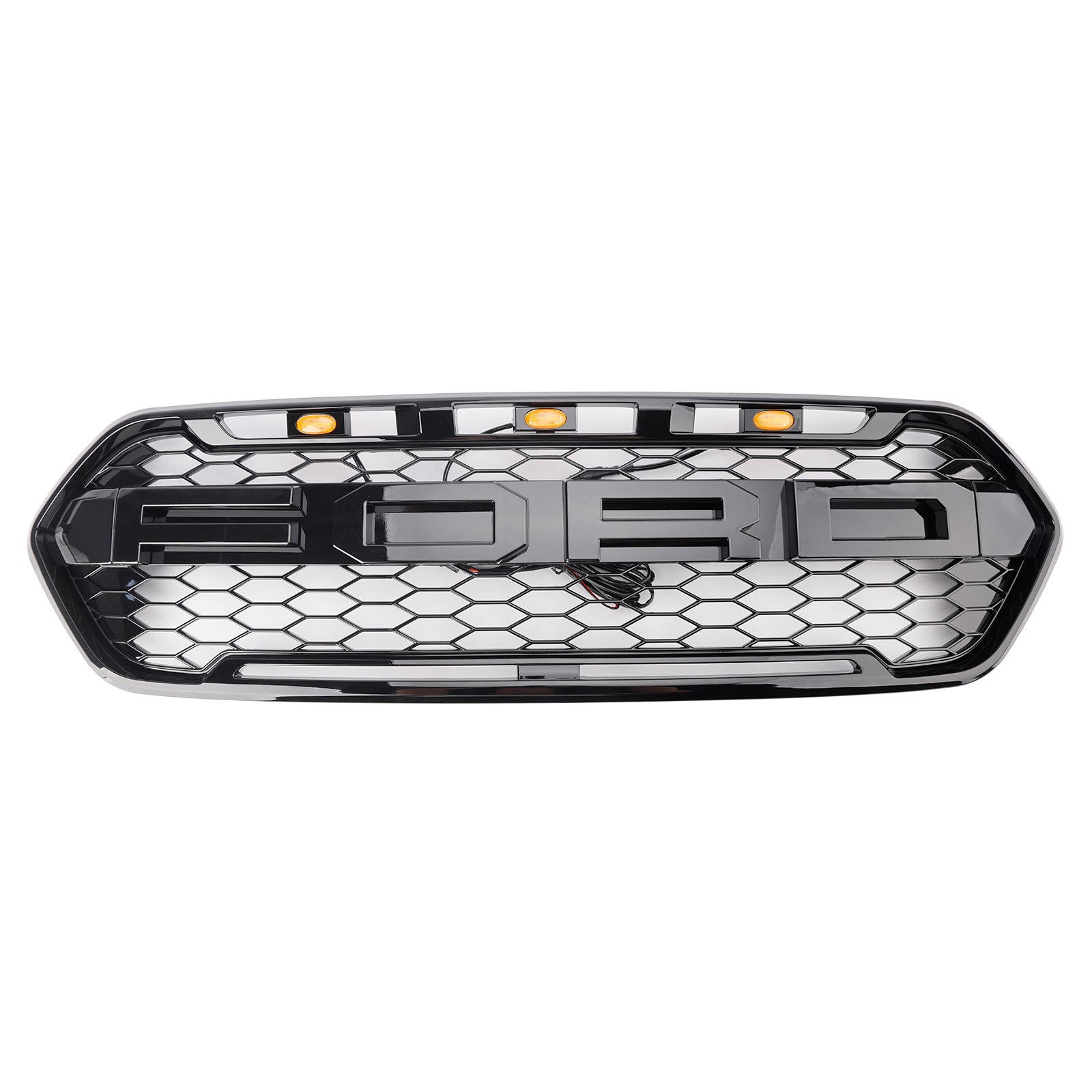 2018-2023 W/ 3LED Gloss Black Ford Transit Custom Trail W/ 3LED Front Bumper Grille