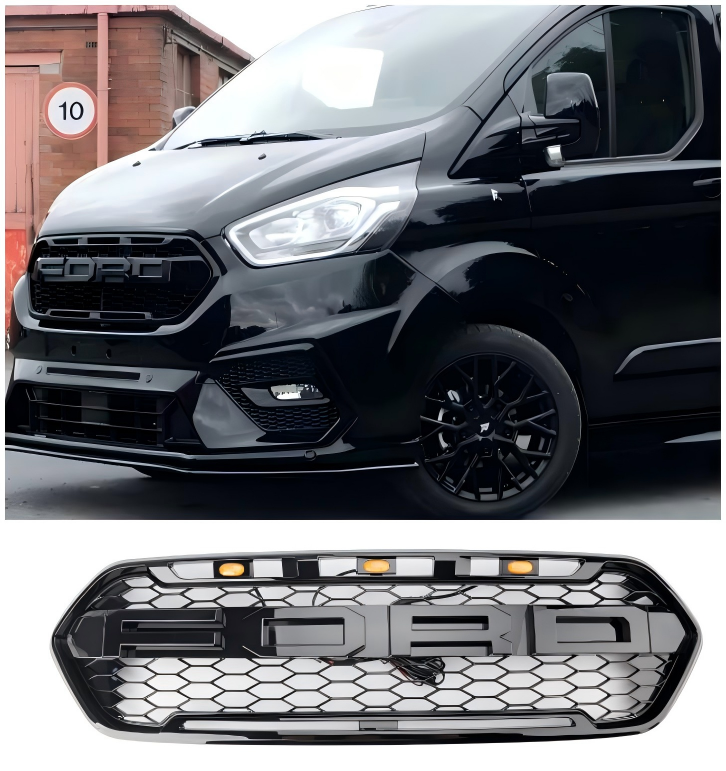 2018-2023 W/ 3LED Gloss Black Ford Transit Custom Trail W/ 3LED Front Bumper Grille