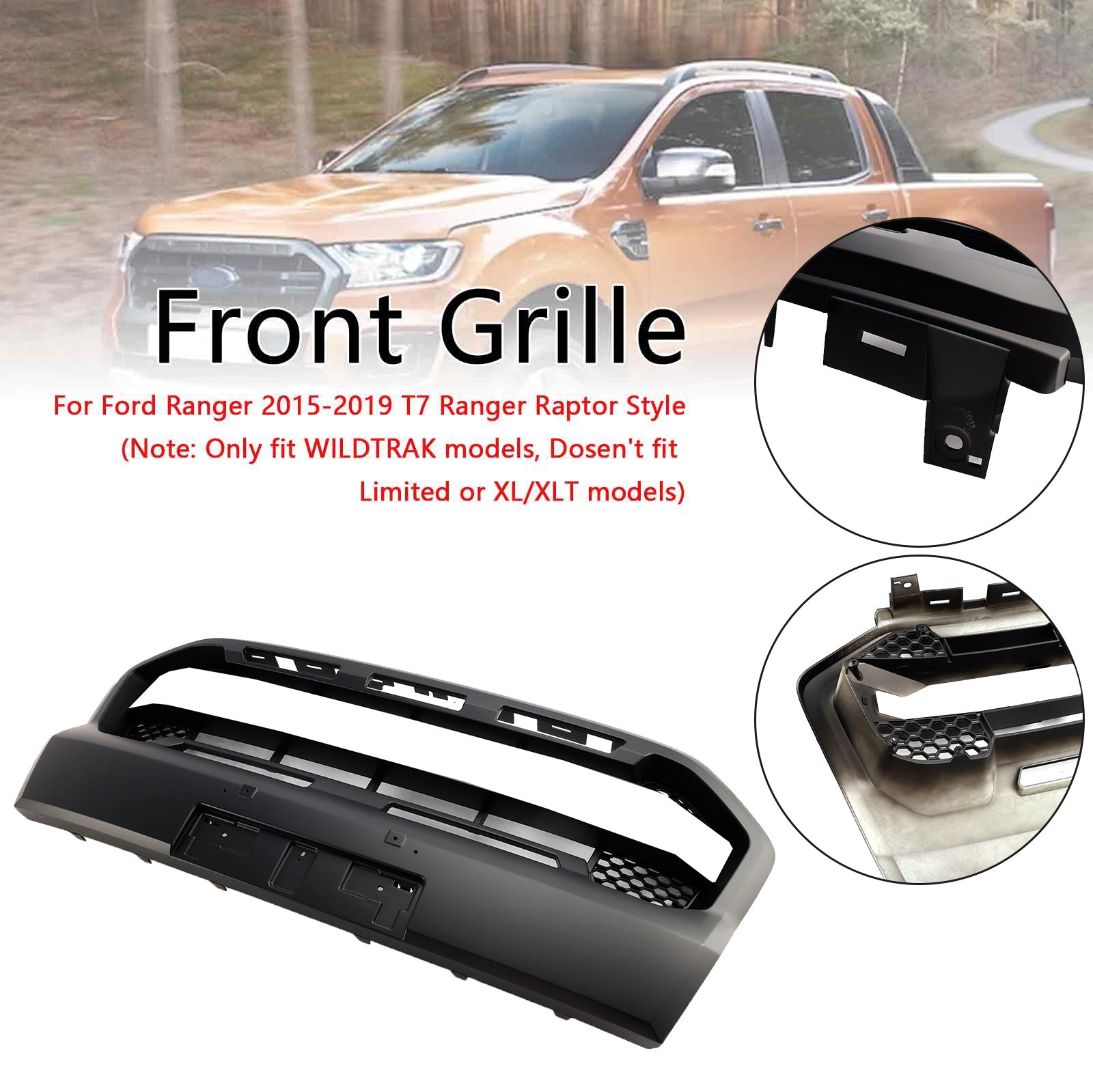 Ford Ranger 2019-2023 T8 Matt Black Ranger Raptor Style Front Bumper Grille