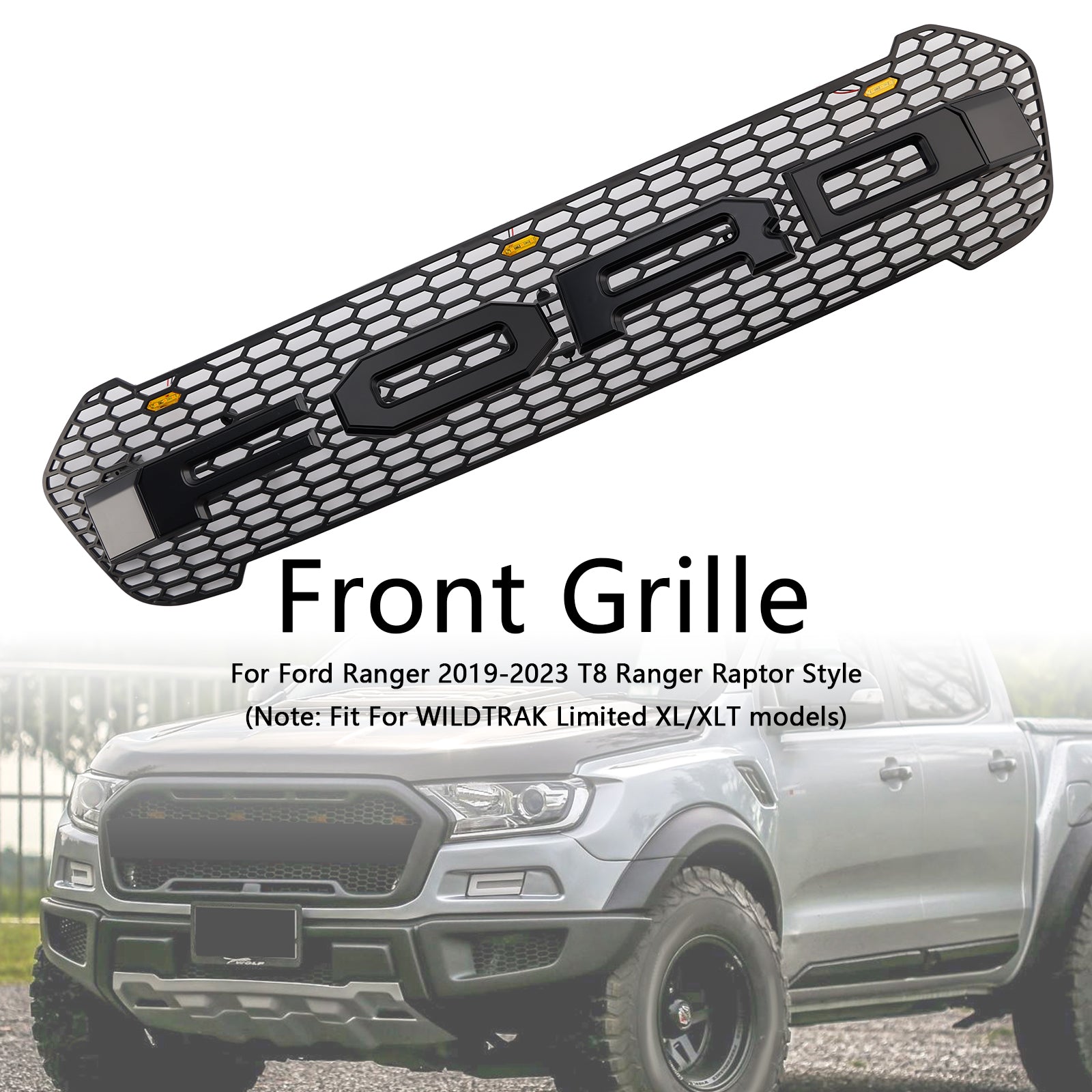 2019-2023 Ford Ranger T8 W/LED Raptor Style Front Bumper Grille Grill