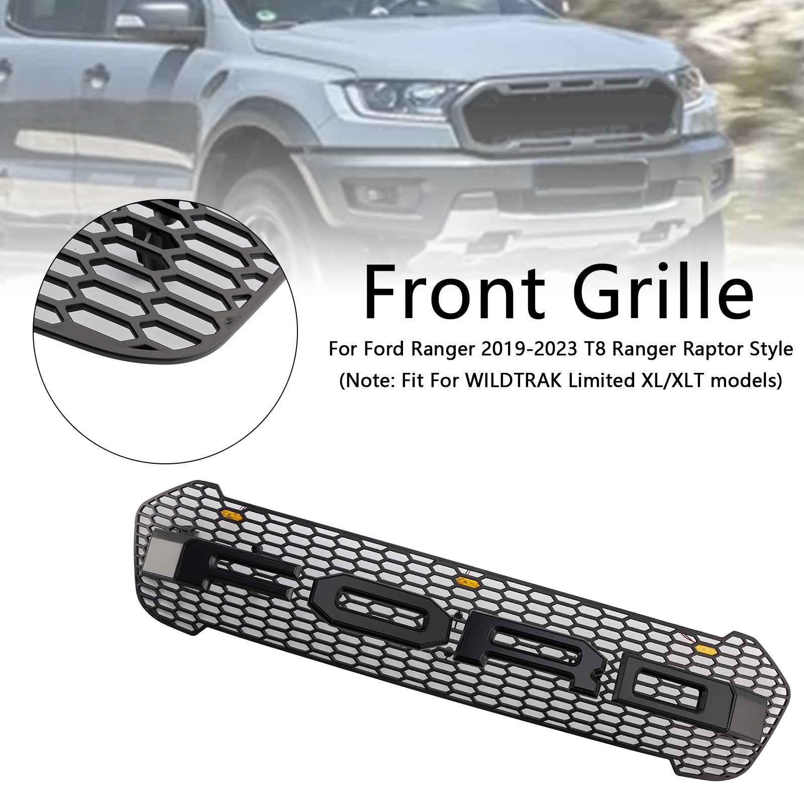 2019-2023 Ford Ranger T8 W/LED Raptor Style Front Bumper Grille Grill