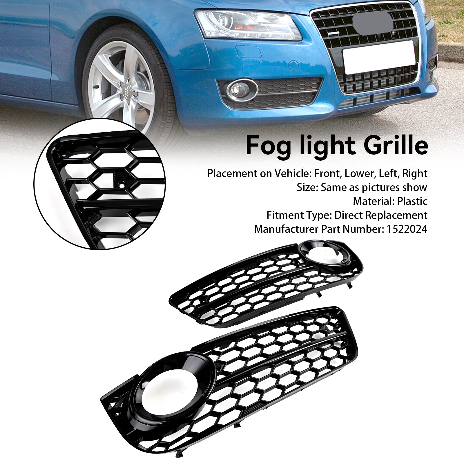 Audi A5 2007-2011 Pair Honeycomb Front Fog Lamp Cover Grille Grill