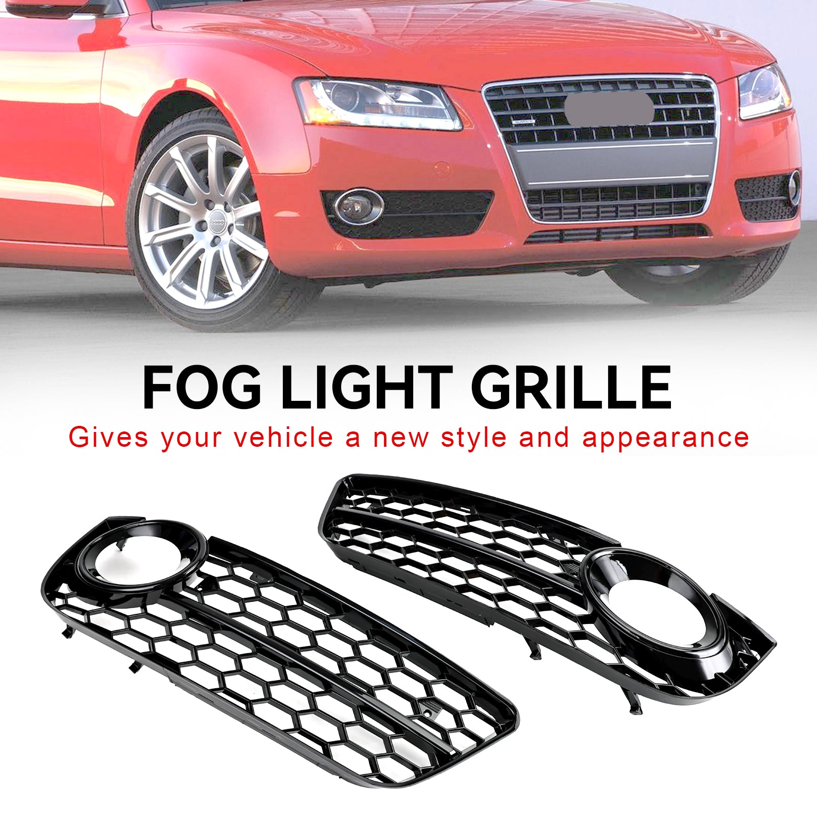 Audi A5 2007-2011 Pair Honeycomb Front Fog Lamp Cover Grille Grill