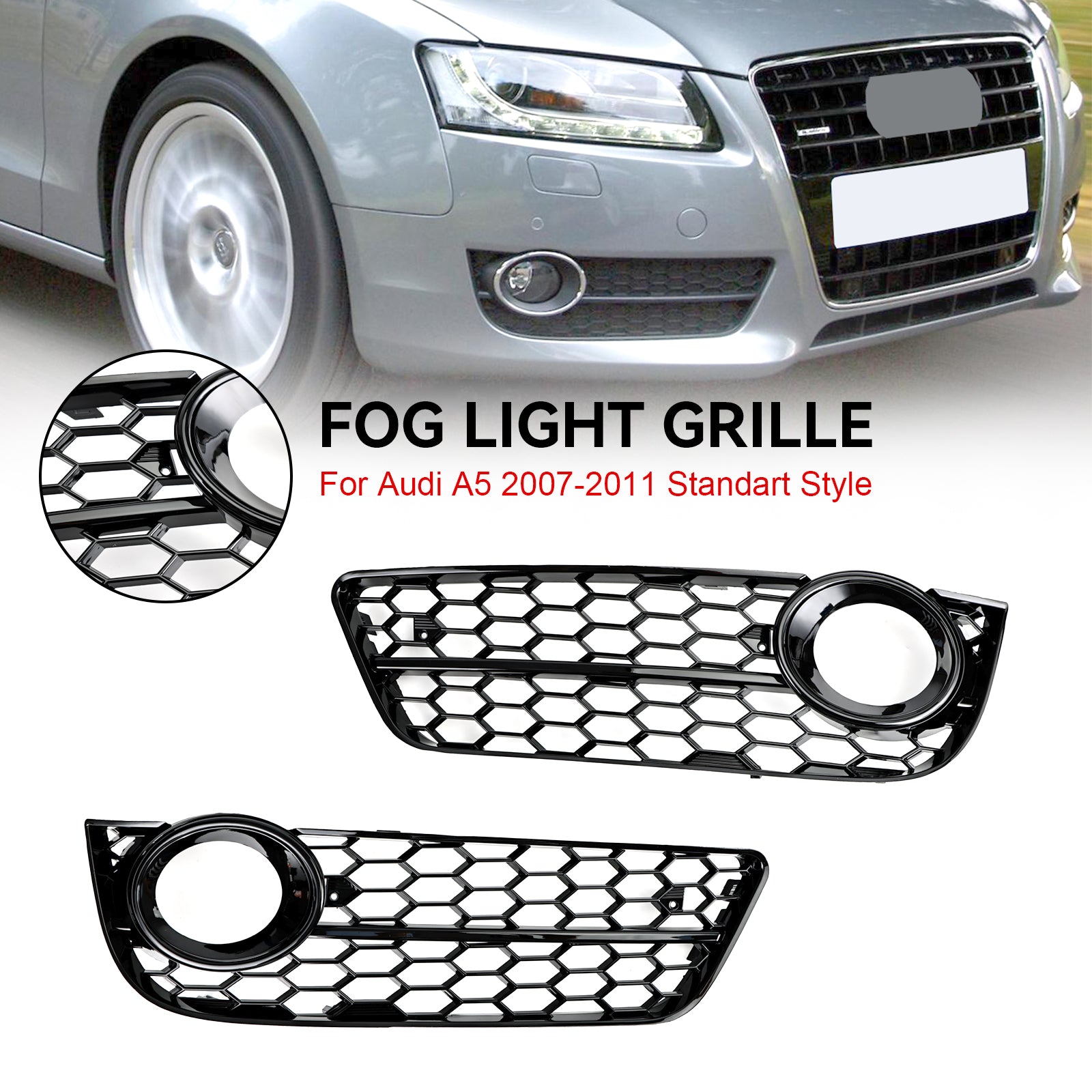 Audi A5 2007-2011 Pair Honeycomb Front Fog Lamp Cover Grille Grill