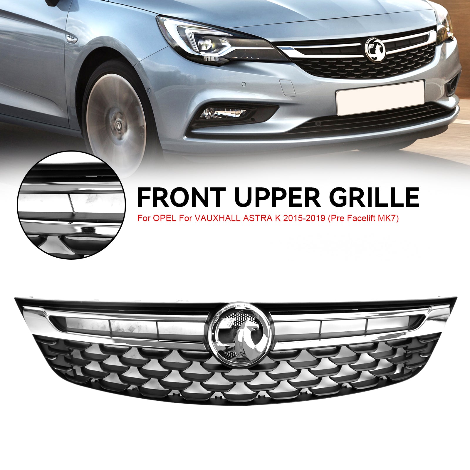 Black Chrome Front Bumper Grill Grille Fit Vauxhall Astra K 2015-2019 Facelift