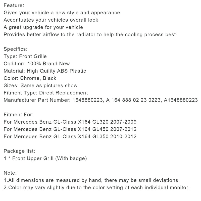 مرسيدس بنز GL-Class X164 GL320 2007-2009 المصد الأمامي مصبغة كروم