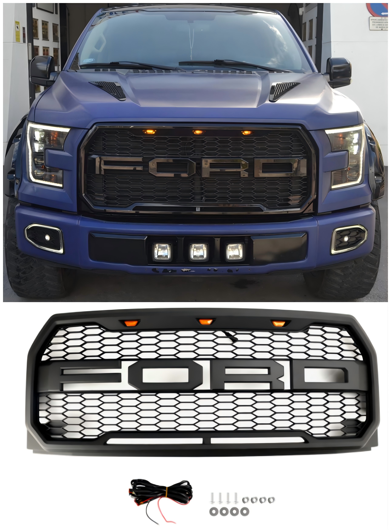 2015 2016 2017 Ford F150 Raptor Style W/ LED Replacement Front Bumper Grill Grille