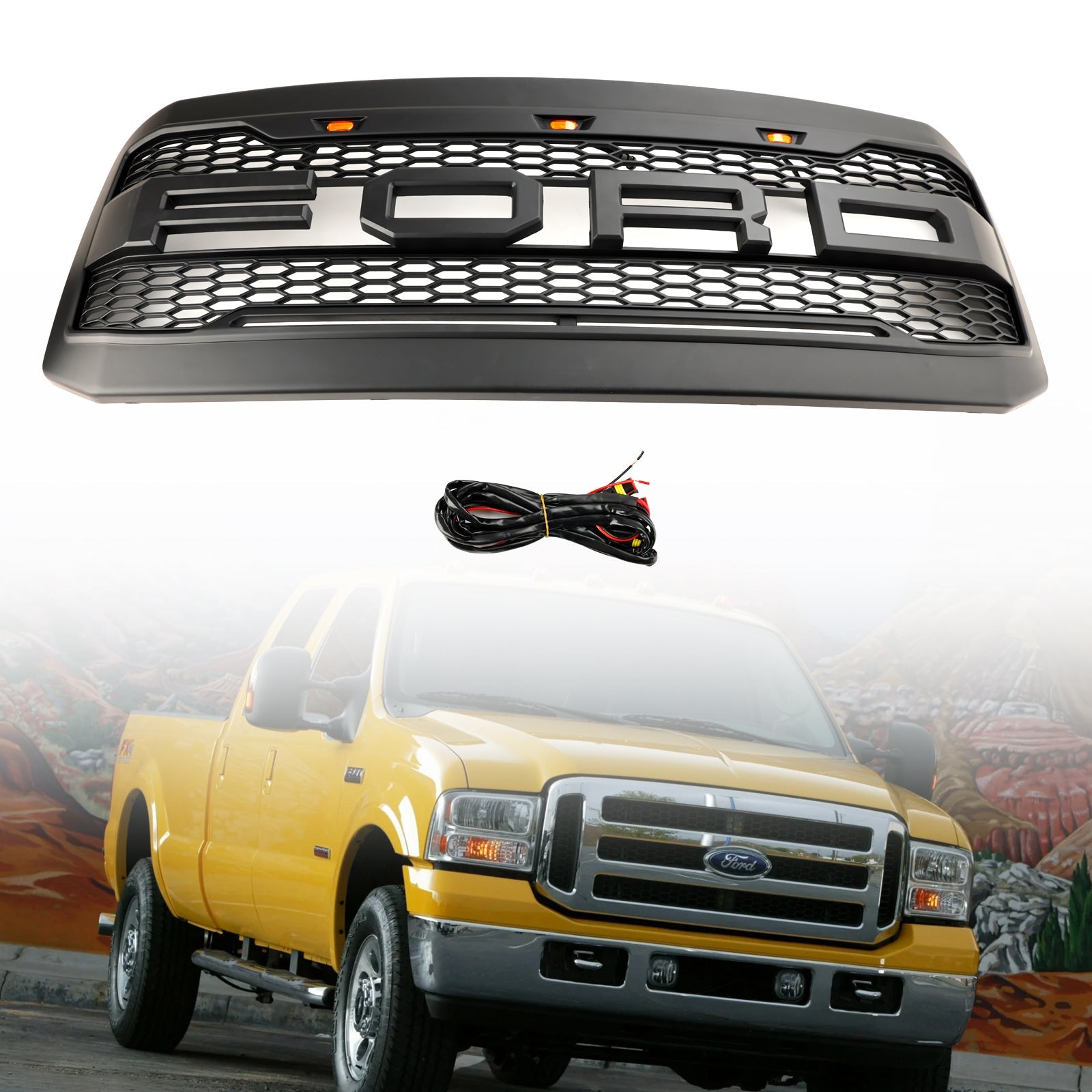 2005 2006 2007 Ford F250 F350 Super Duty W/ LED Front Bumper Grill Grille