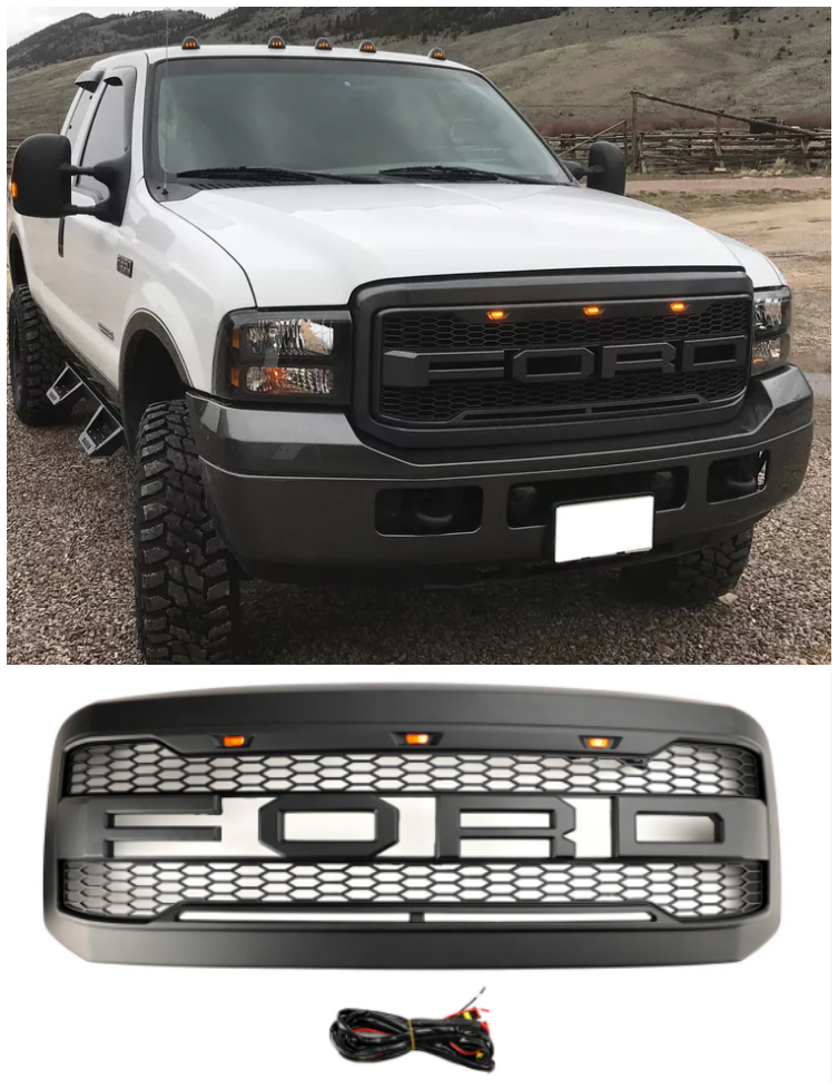 2005-2007 Ford F250 F350 Super Duty W/ LED Front Bumper Grill Grille