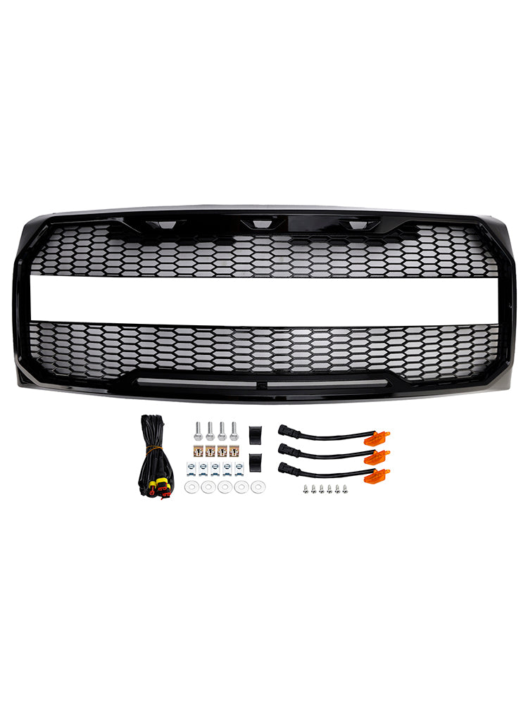 Gloss Black Raptor Style Front Bumper Grille Grill Fit Ford F150 2009-2014