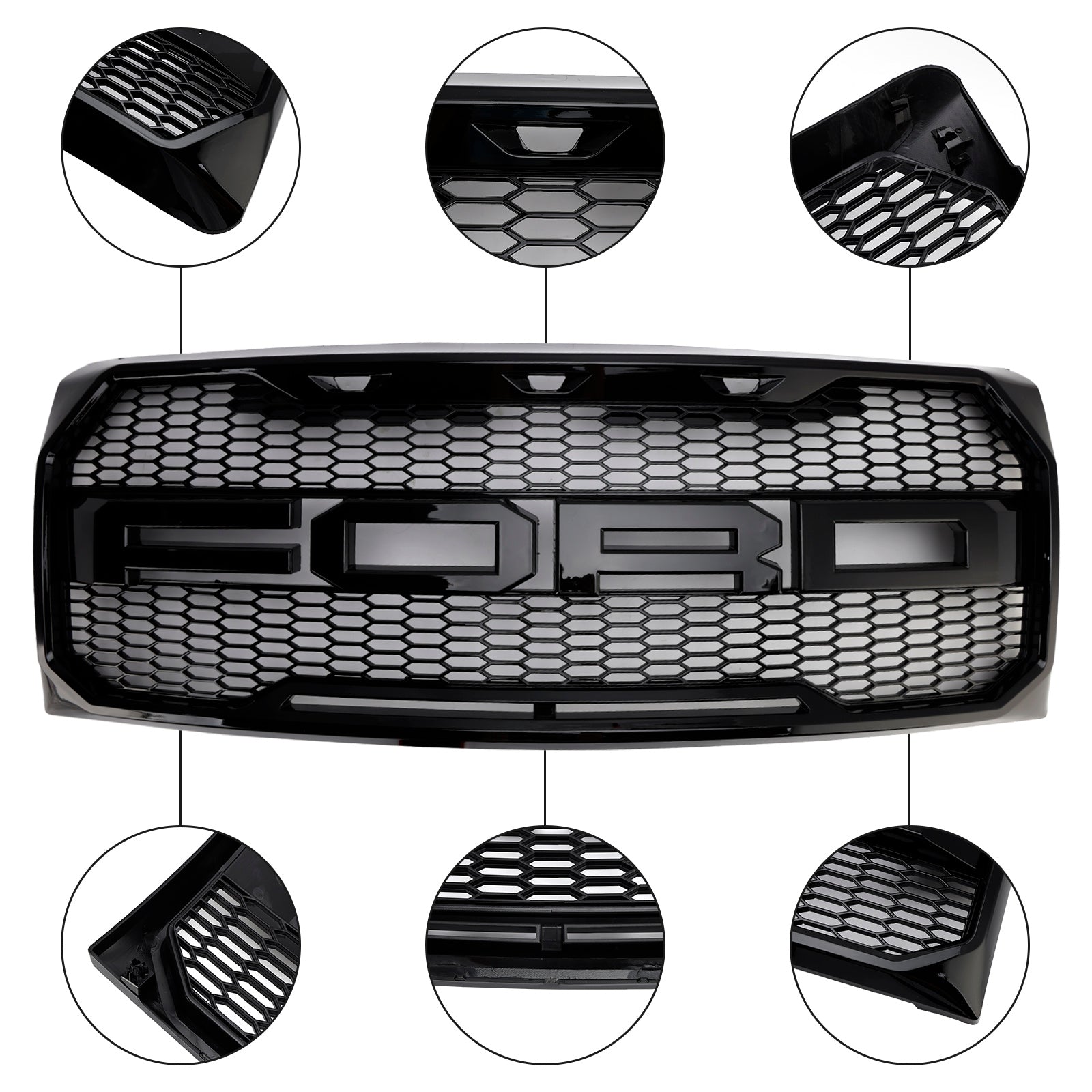 Gloss Black Raptor Style Front Bumper Grille Grill Fit Ford F150 2009-2014