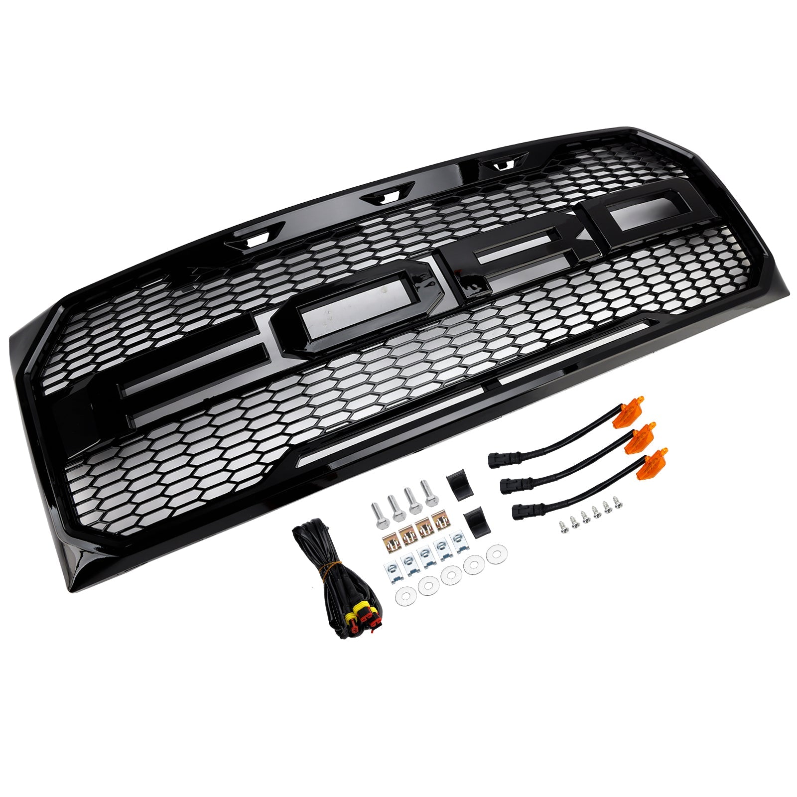 Gloss Black Raptor Style Front Bumper Grille Grill Fit Ford F150 2009-2014