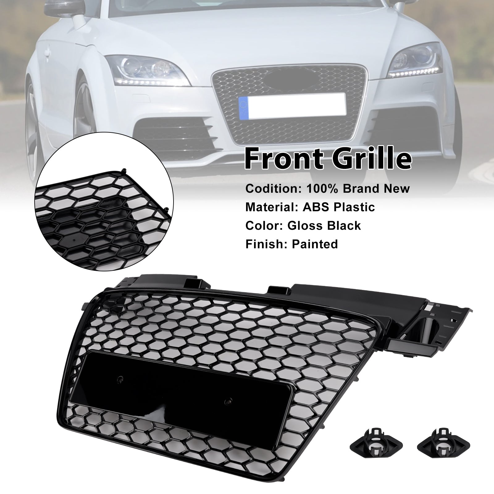 2006-2014 Audi TT TTS RS Style Front Honeycomb Grill Grille Gloss Black