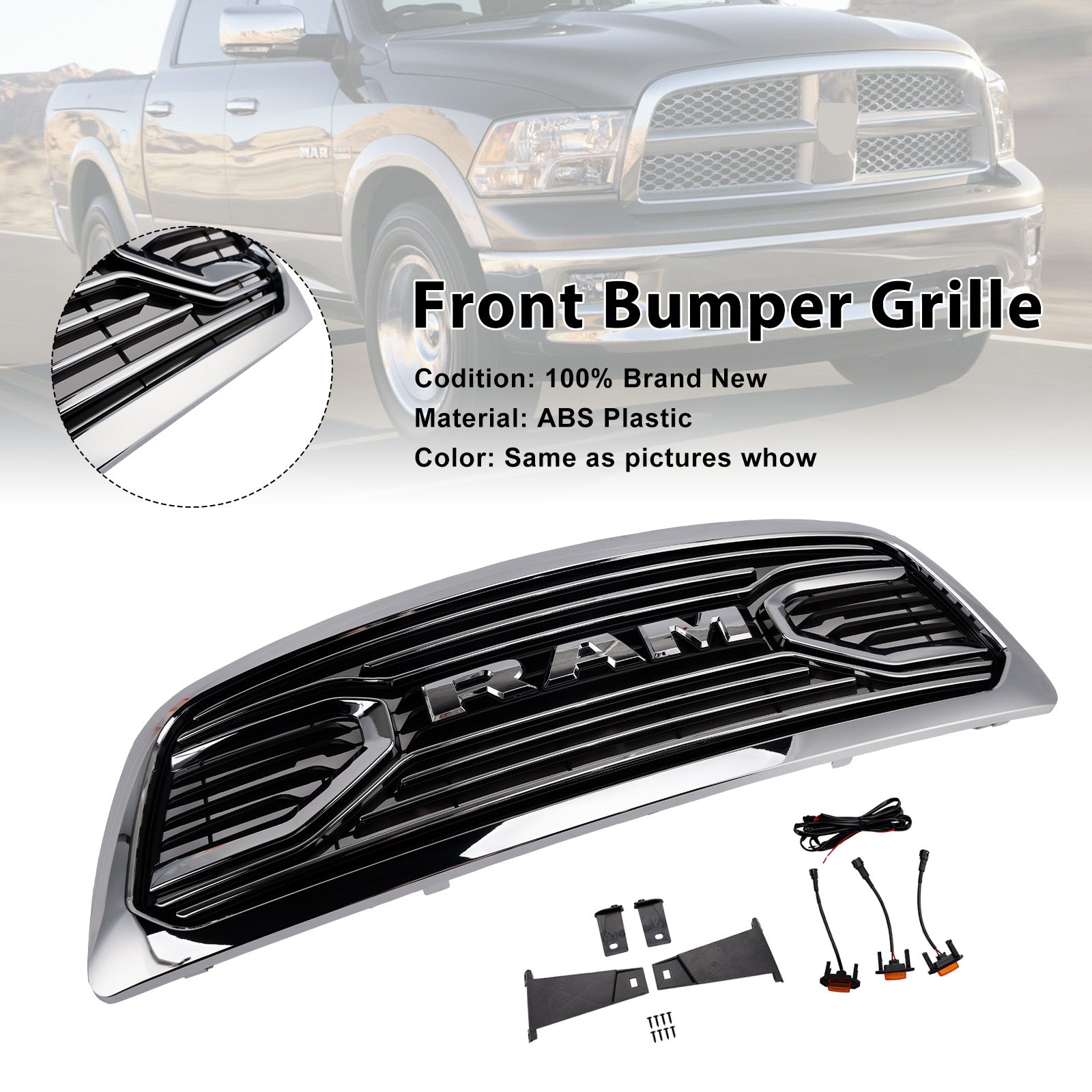 2009-2012 Dodge Ram 1500 W/ Led Light Chrome Front Bumper Grill Grille