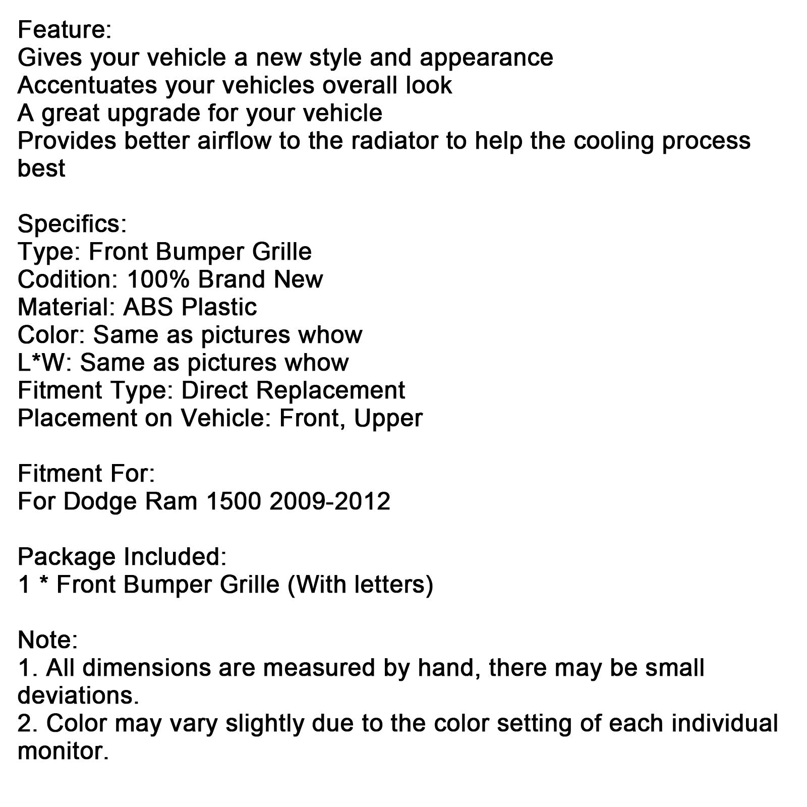 2009-2012 Dodge Ram 1500 W/ Led Light Black Front Bumper Grill Grille