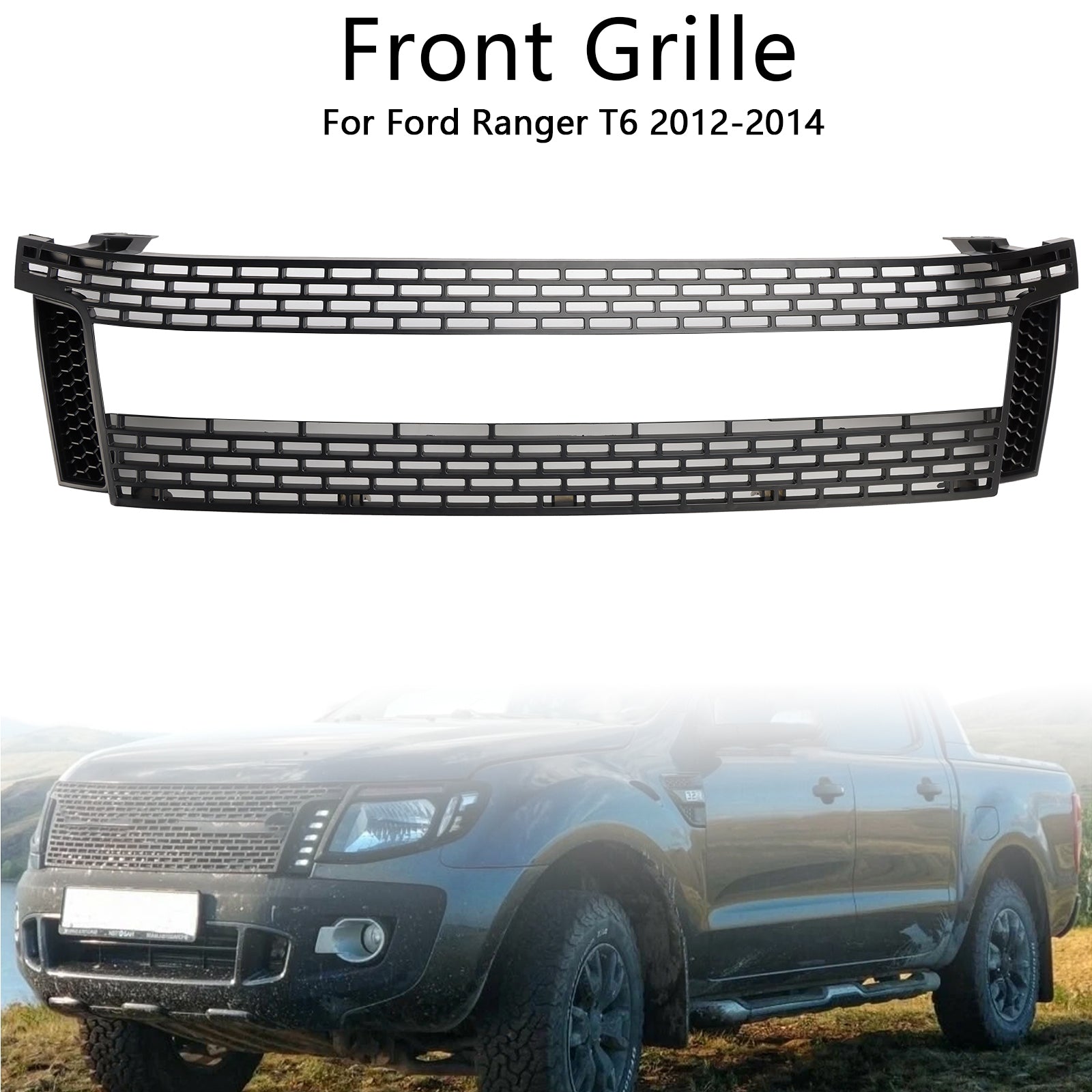 Matt Black Front Bumper Grill Grille Fit 2012-2014 Ford Ranger T6