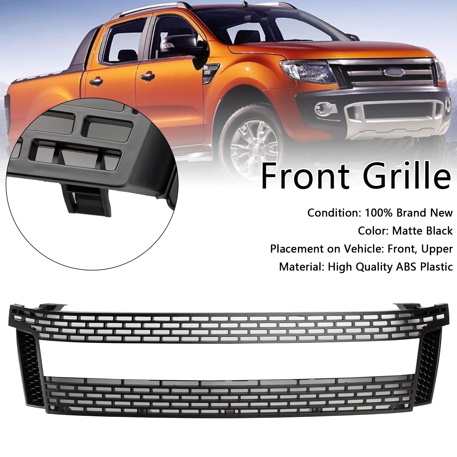 Matt Black Front Bumper Grill Grille Fit 2012-2014 Ford Ranger T6