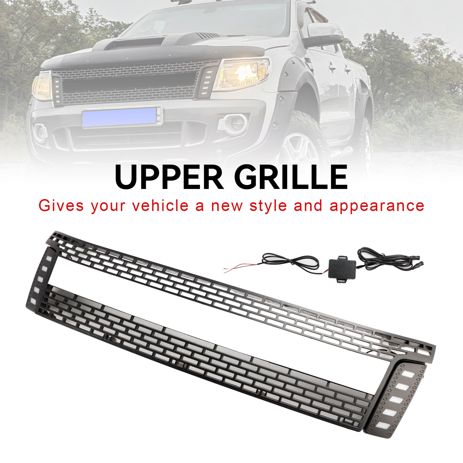 Matt Black Front Bumper Grill Grille Fit 2012-2014 Ford Ranger T6 w/ LED Light
