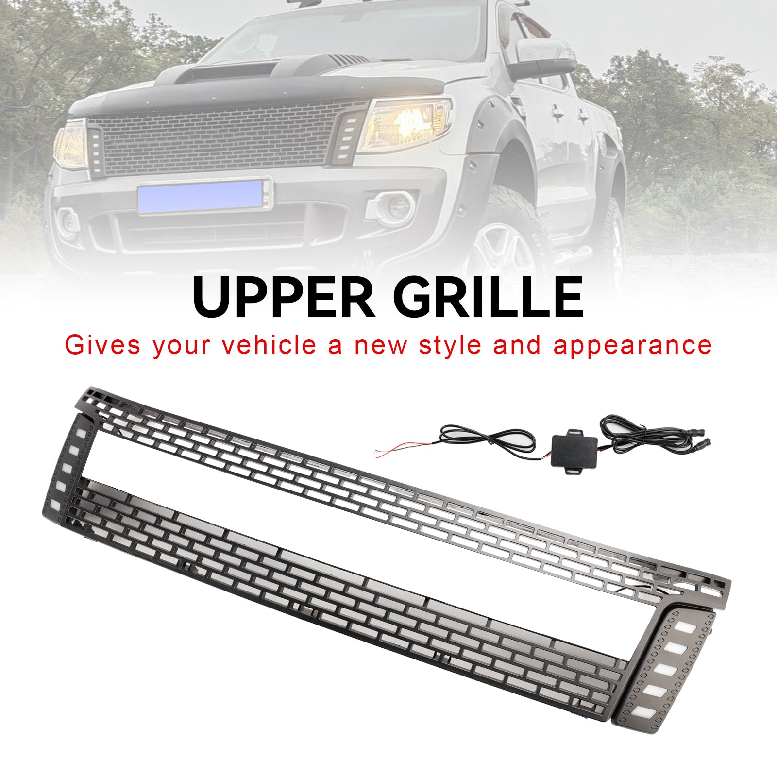 Matt Black Front Bumper Grill Grille Fit 2012-2014 Ford Ranger T6 w/ LED Light
