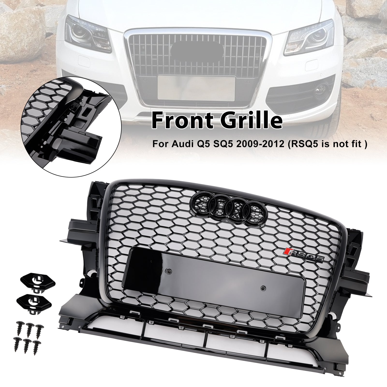 2009-2012 Audi Q5 Gloss Black Front Bumper Grill Grille 8R0853651B