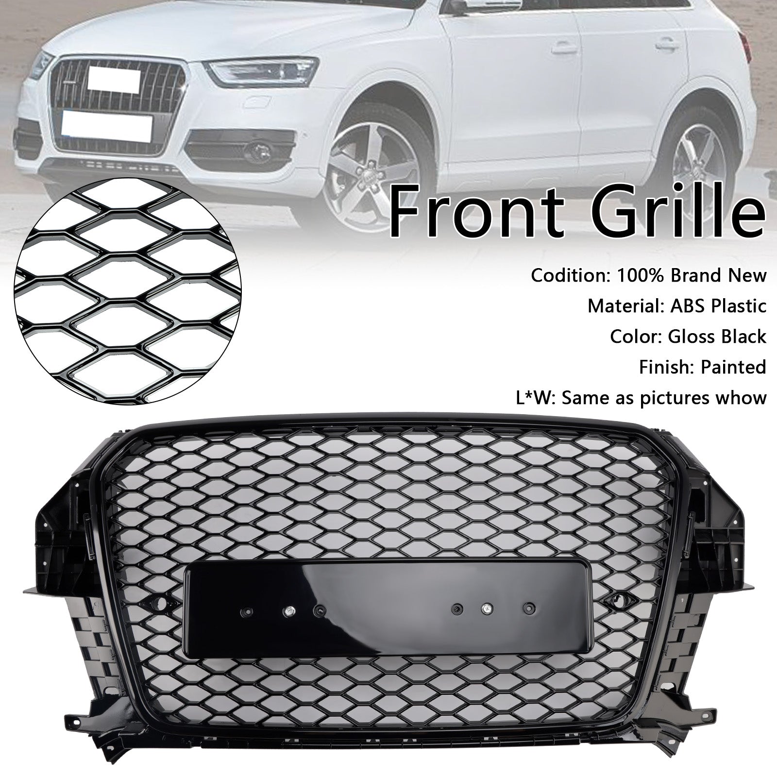 2011-2015 Audi Q3 S-Line RSQ3 Style Front Honeycomb Mesh Grille Gloss Black