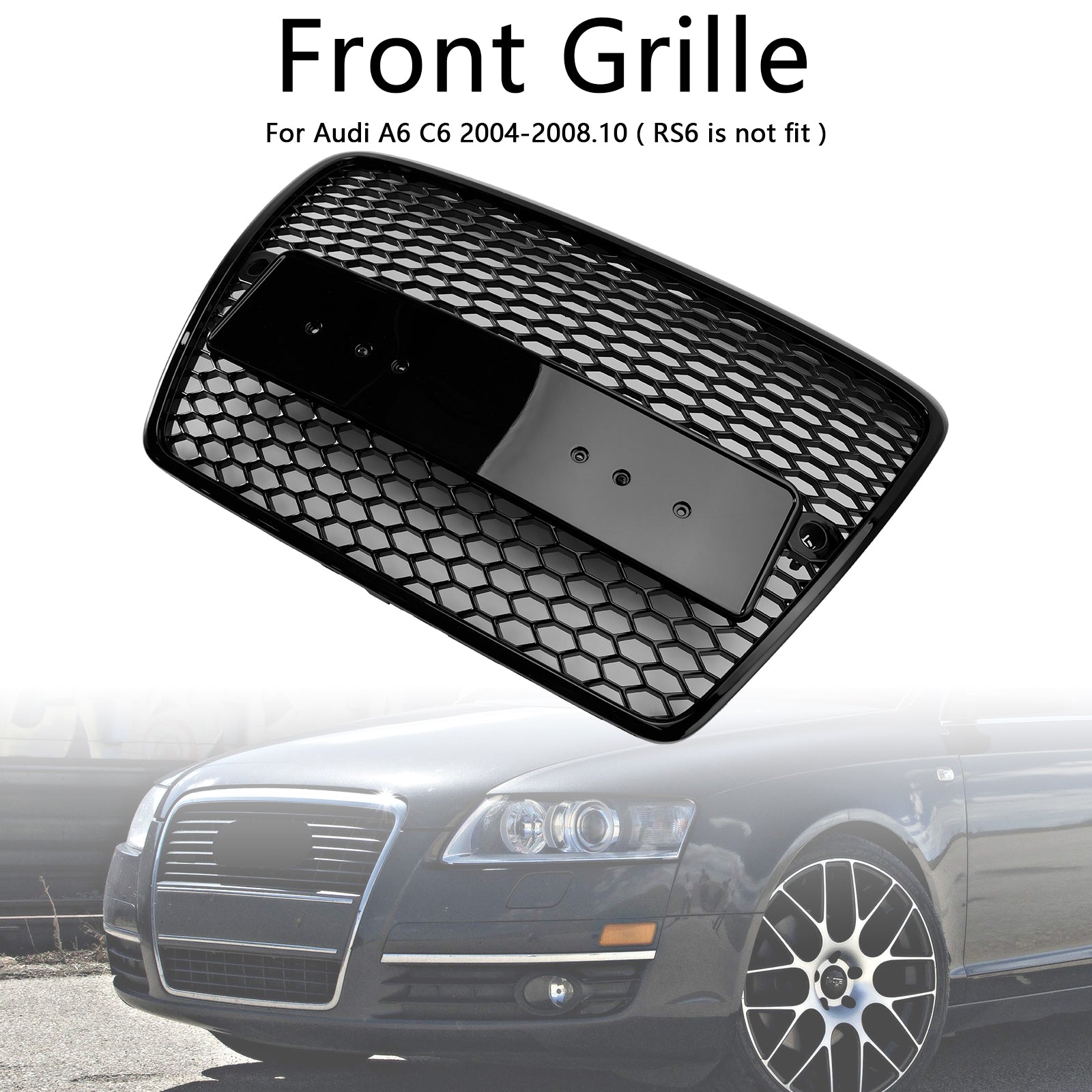 2004-2008.10 Audi A6 C6 Pre-Facelift Black Front Honeycomb Bumper Grill Grille