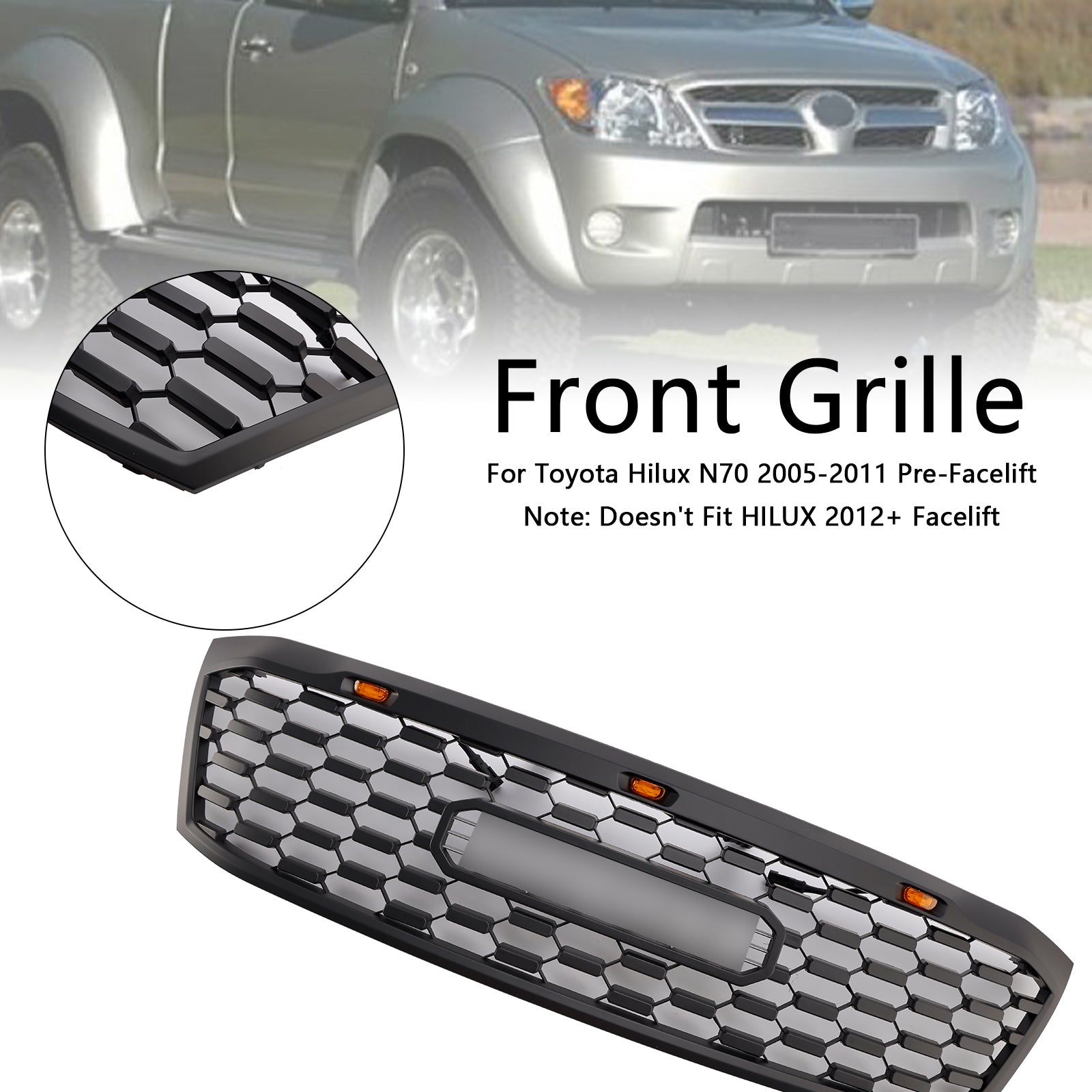 2005-2011 Toyota Hilux N70 Pre-Facelift with LED Black Front Bumper Grill Grille