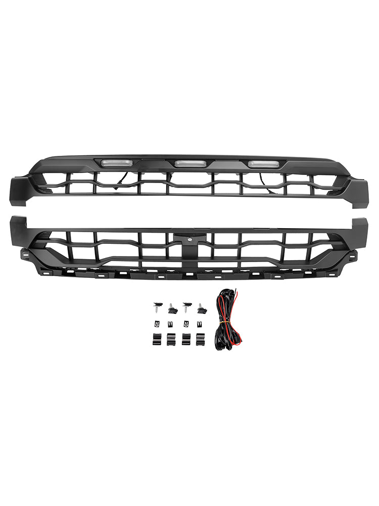 Ford F150 Front Bumper Grille Raptor Style 2024-2025 Black Replacement Grill With LED