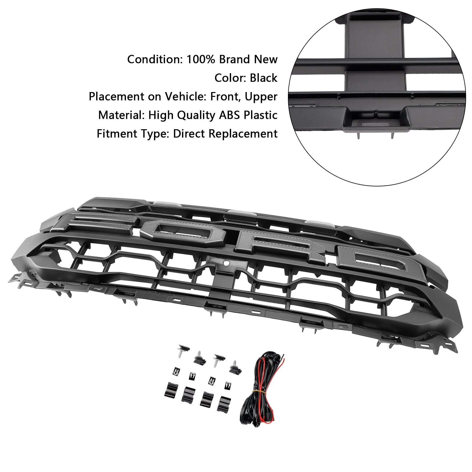 2024 2025 Ford F150 Black Grille Front Bumper Raptor Style Grill W/ LED Light & Letter