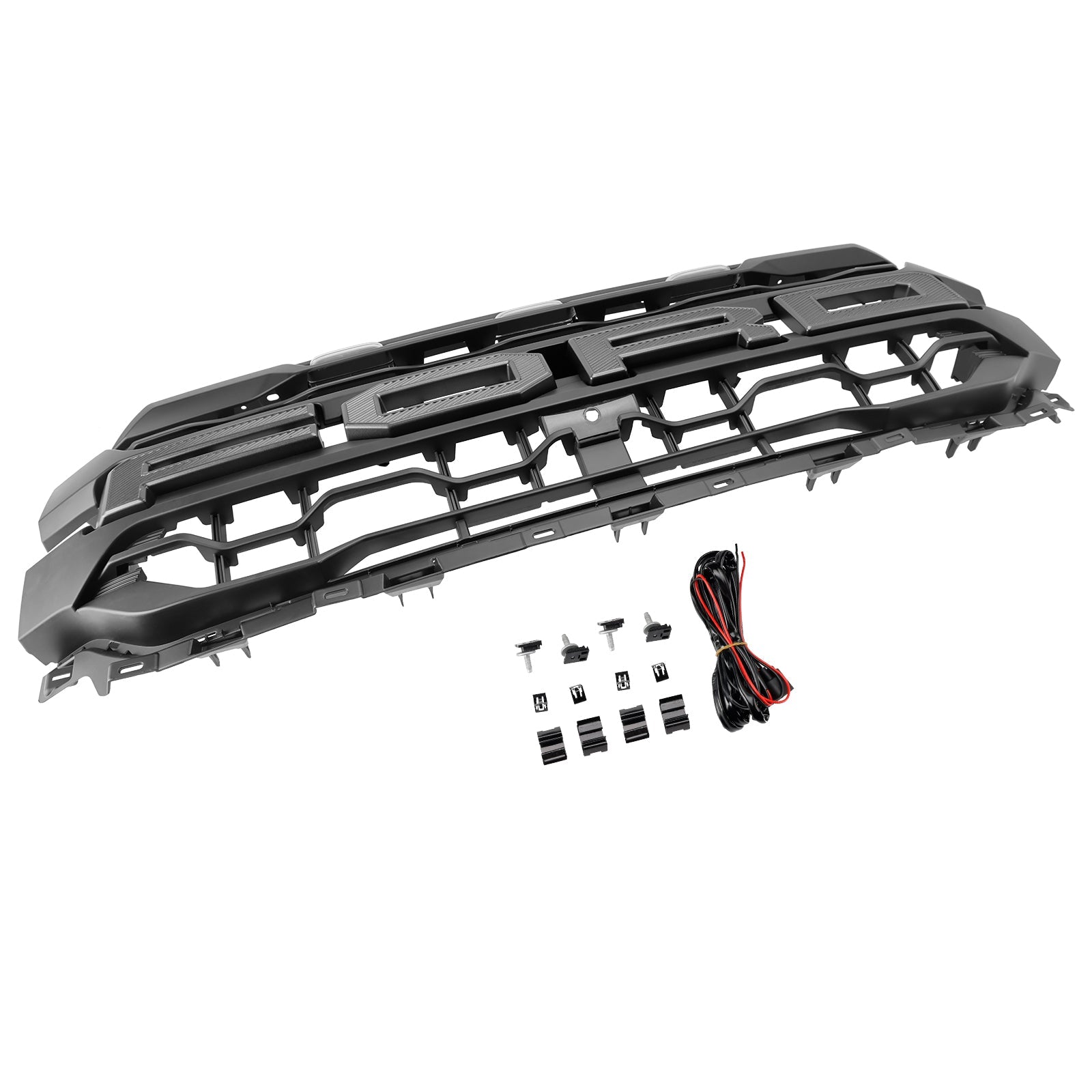 2024 2025 Ford F150 Black Grille Front Bumper Raptor Style Grill W/ LED Light & Letter