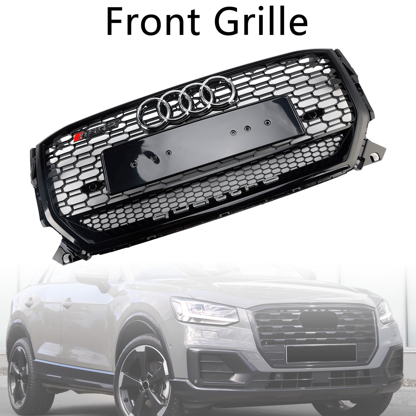 2016-2020 Audi Q2 Pre-Facelift Gloss Black Front Honeycomb Grille Grill