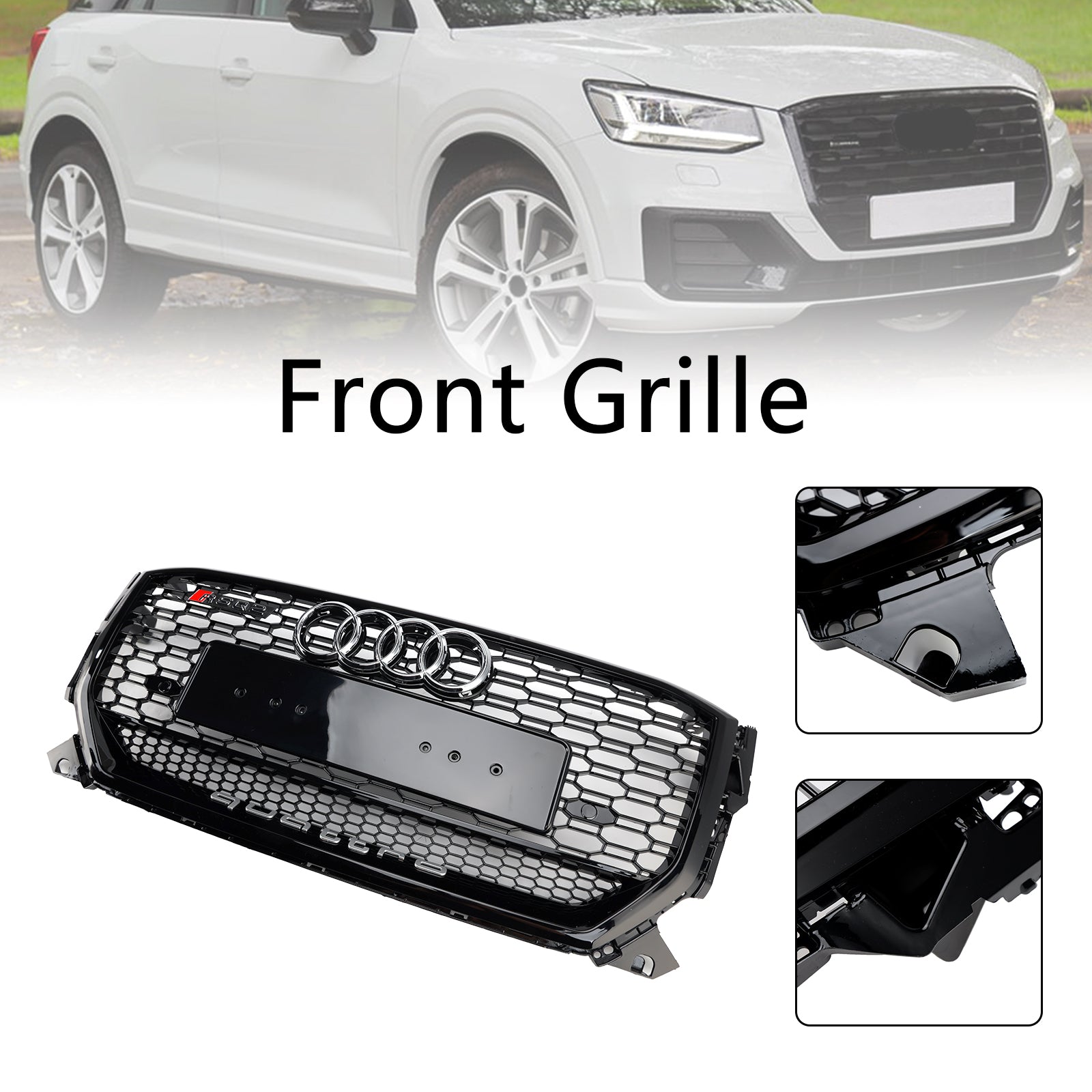 2016-2020 Audi Q2 Pre-Facelift Gloss Black Front Honeycomb Grille Grill