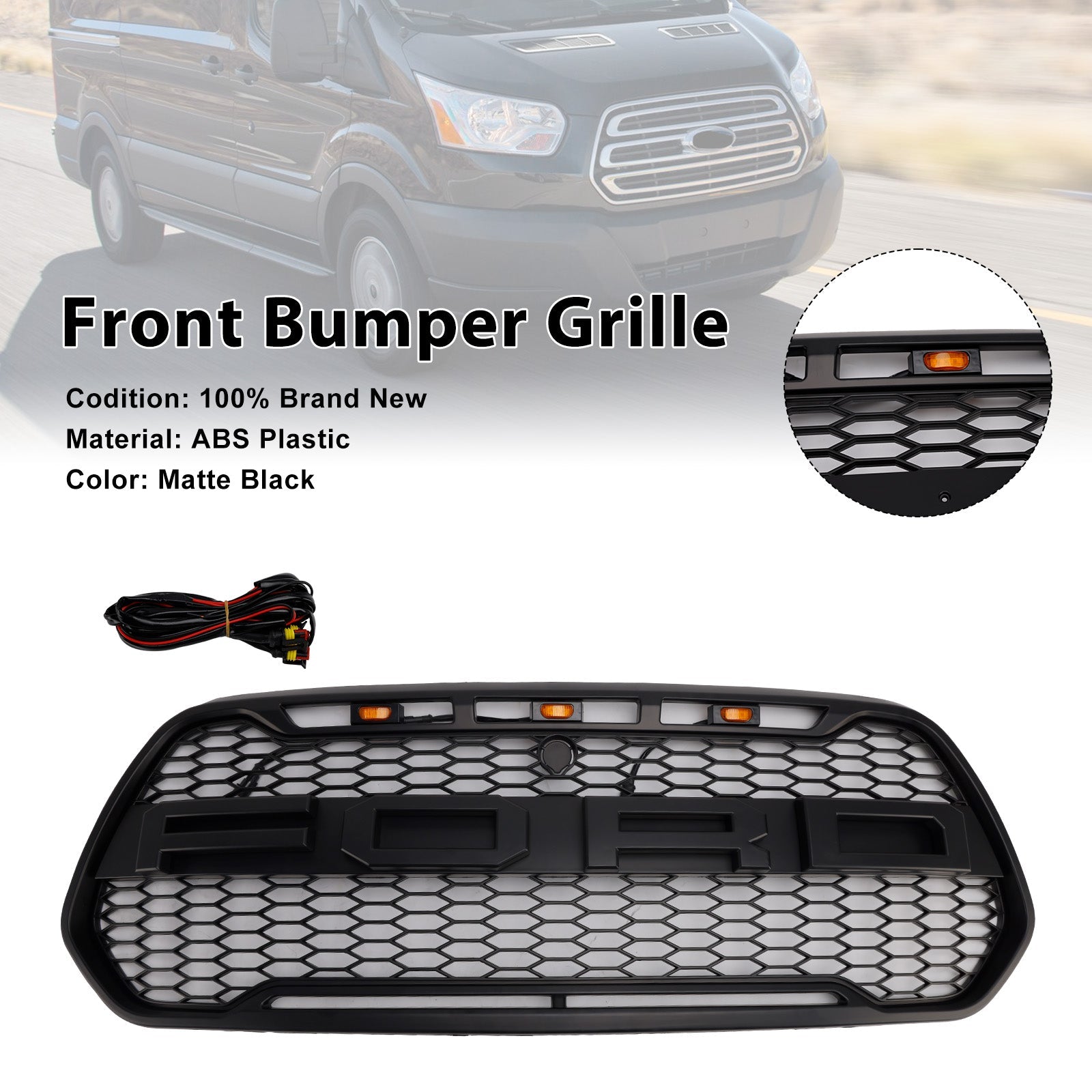 2015-2019 Ford Transit 150 250 350 350H Black Front Bumper Grille Grill